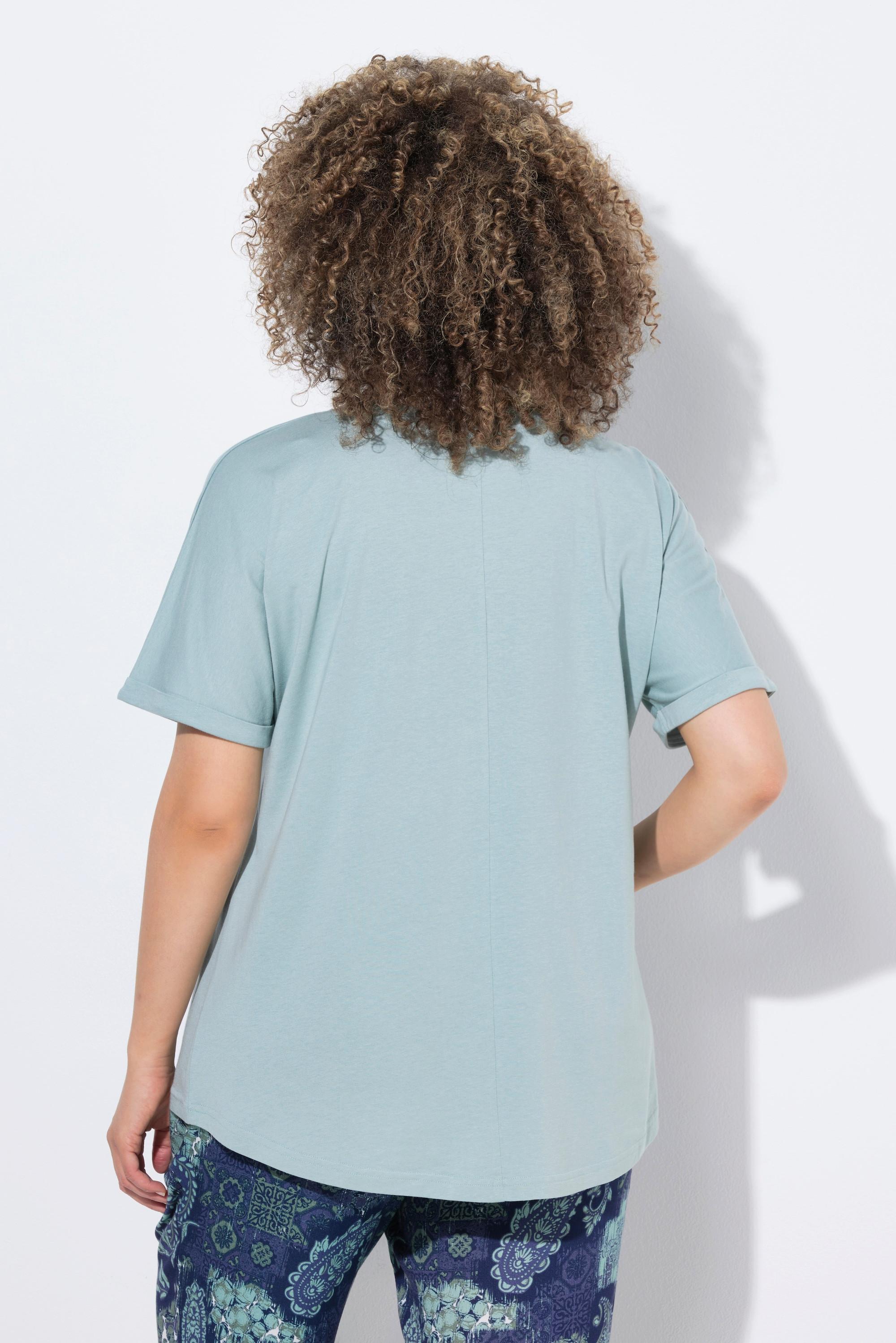 Ulla Popken Oversized Rundhals Halbarm T-Shirt mit Schriftmotiv