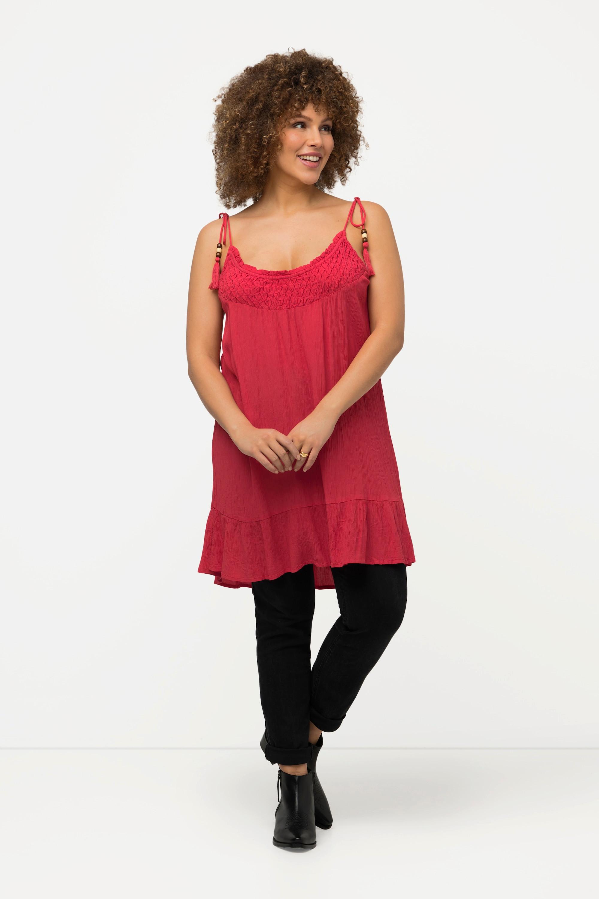 Ulla Popken Ärmelloses besticktes A-Linien Rüschen Rundhals Top