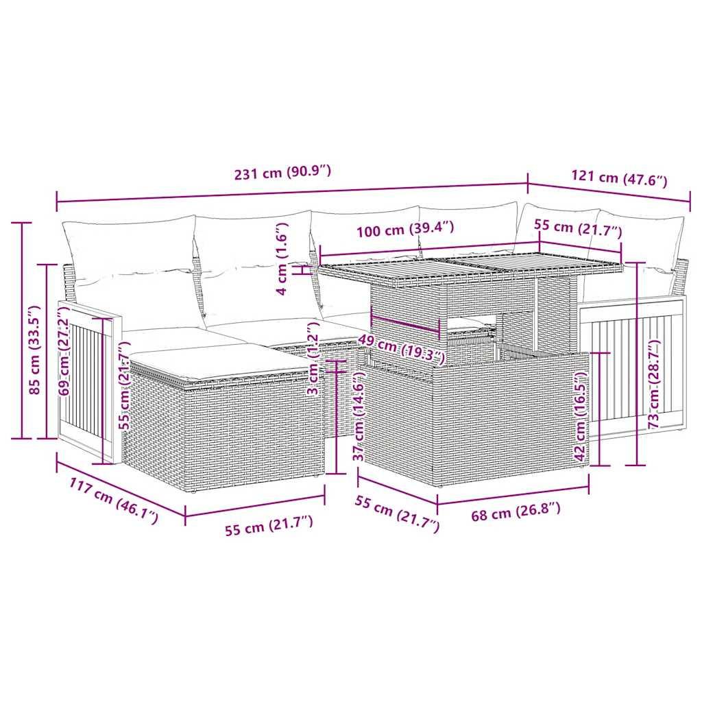 VidaXL Garten sofagarnitur poly-rattan
