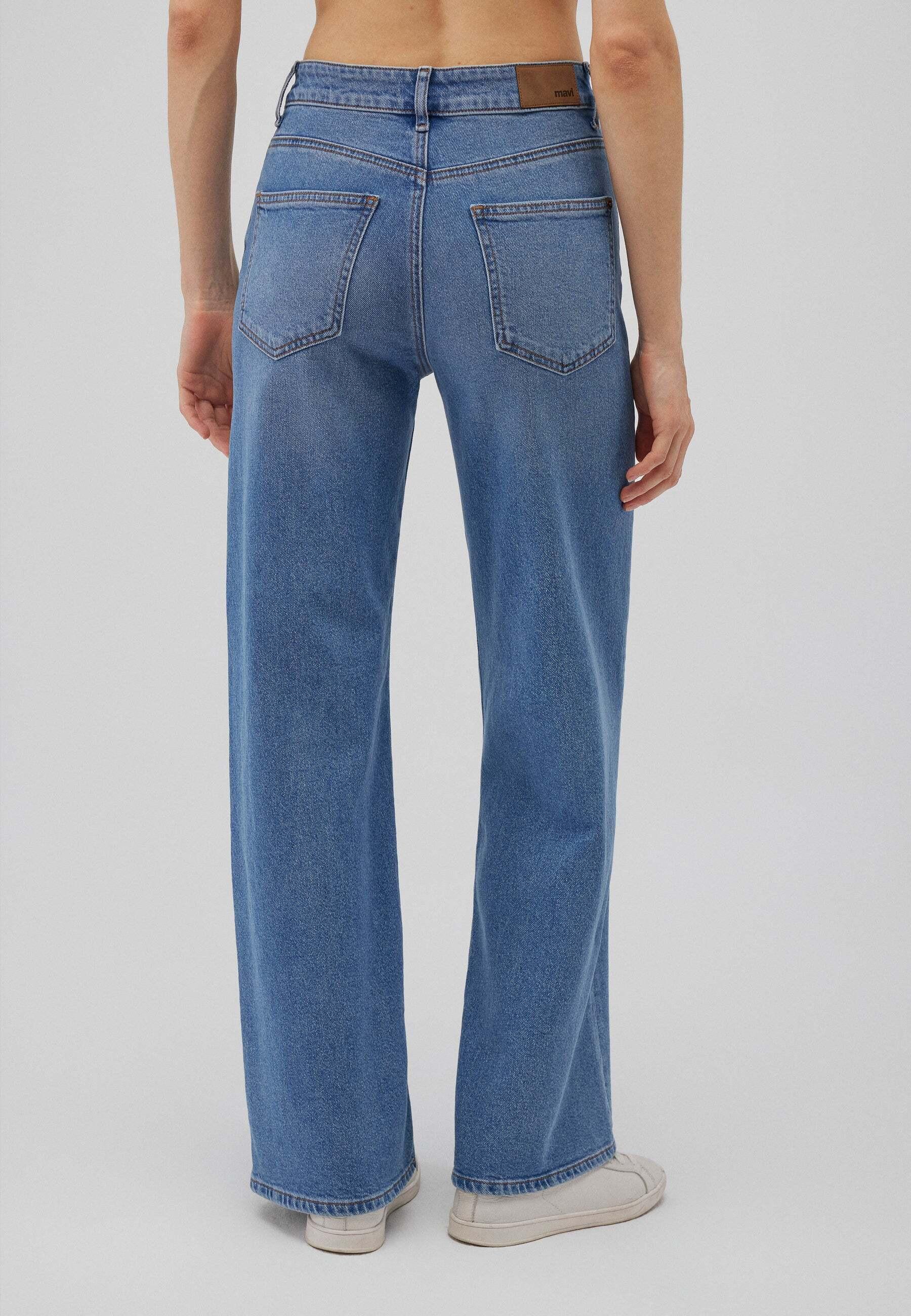 Mavi Malibu Mid Indigo Brushed 90s High Rise Loose Wide Leg Jeans