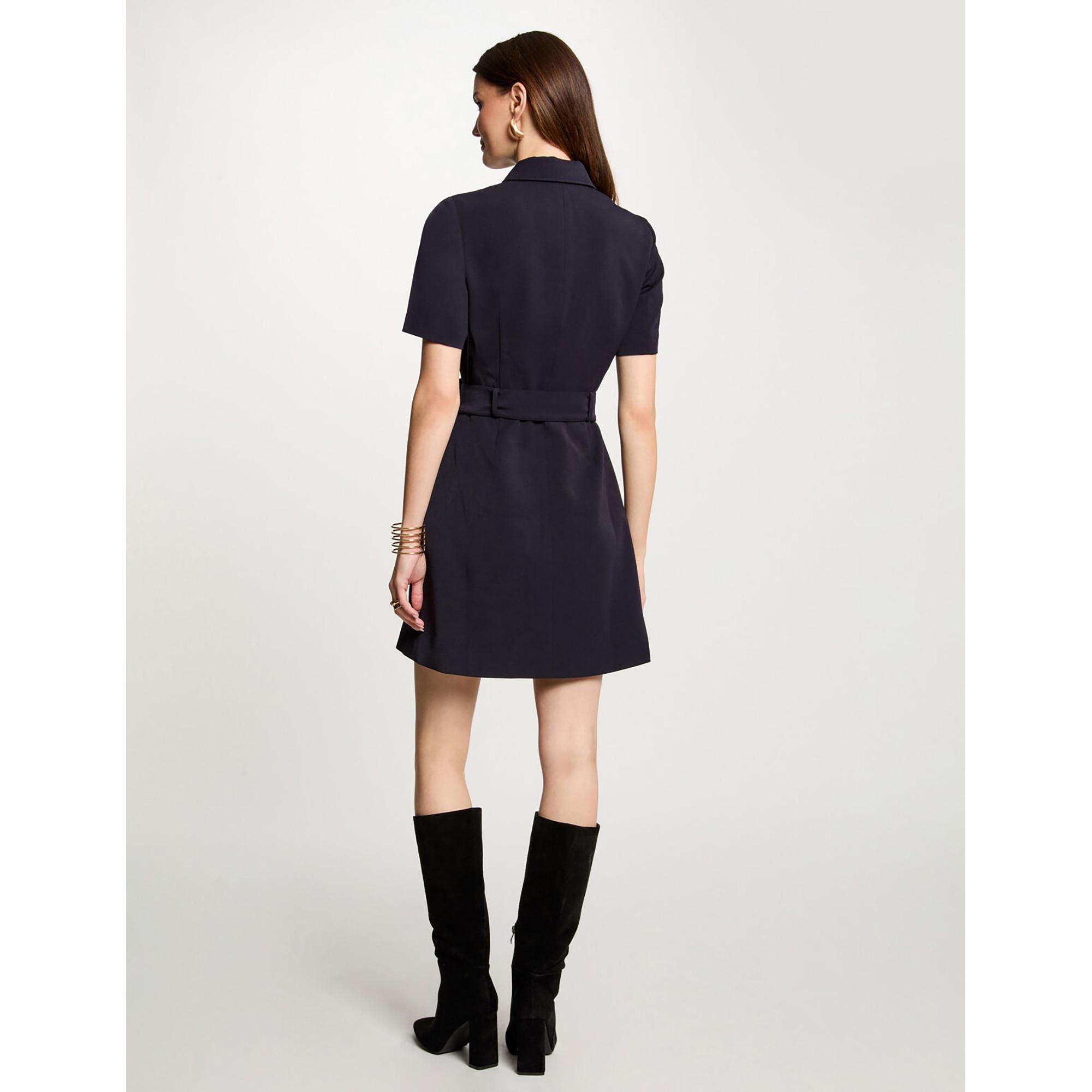 MORGAN Kurzarm Reverskragen Figurbetontes Mini Kleid mit Gürtel
