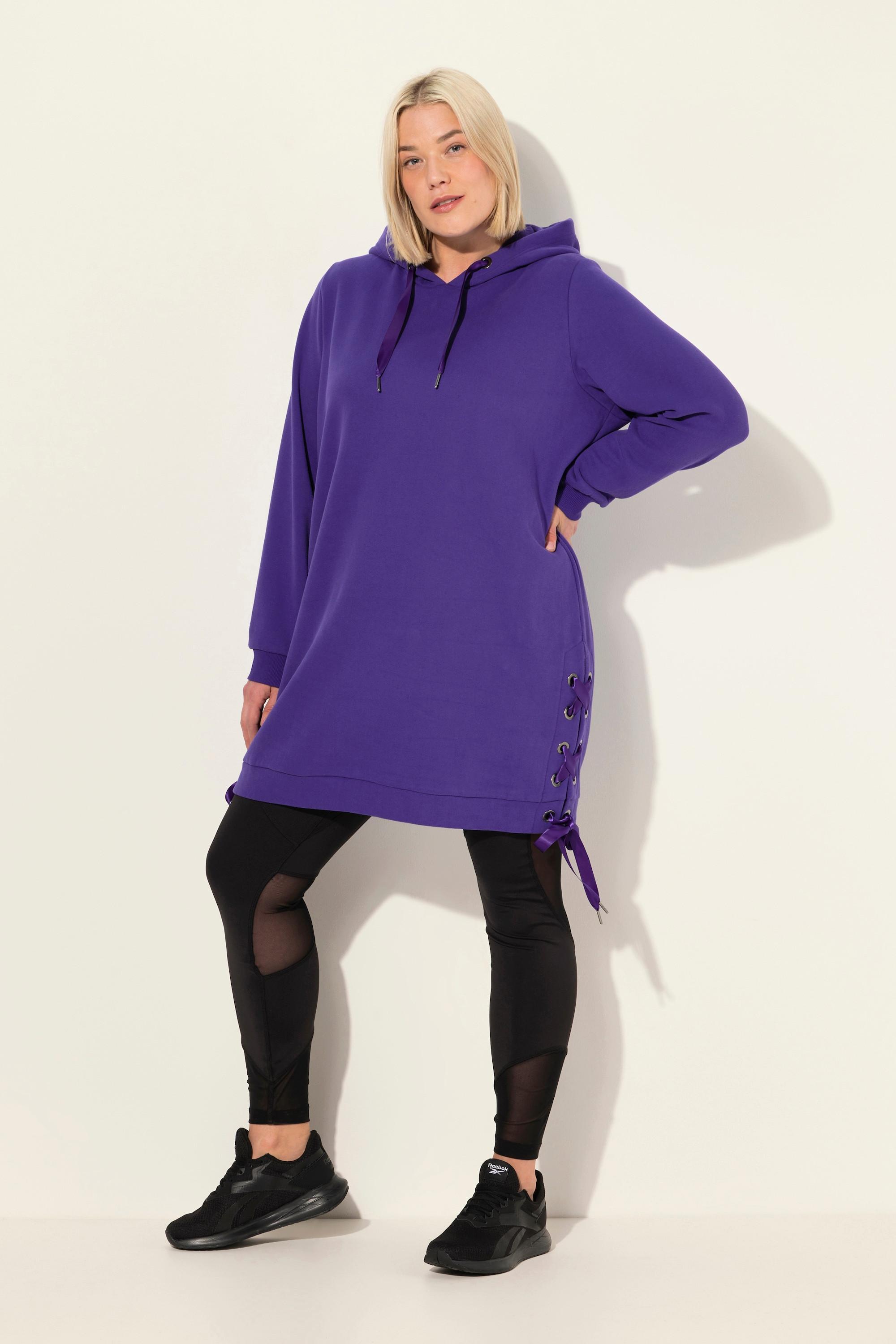 Ulla Popken Long-Hoodie, Satinbänder, Kapuze, Langarm