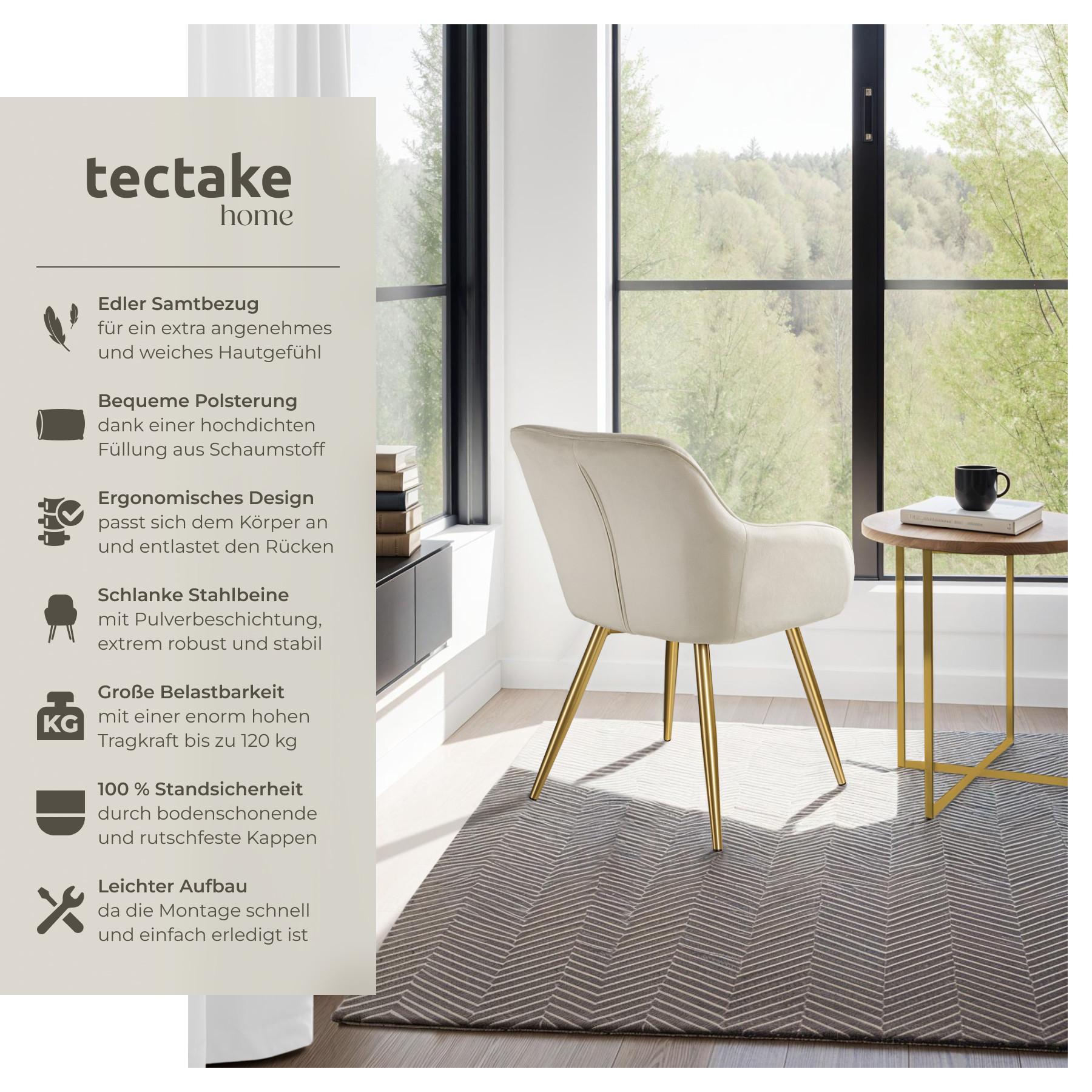 Tectake Stuhl Marilyn Samtoptik, goldene Stuhlbeine