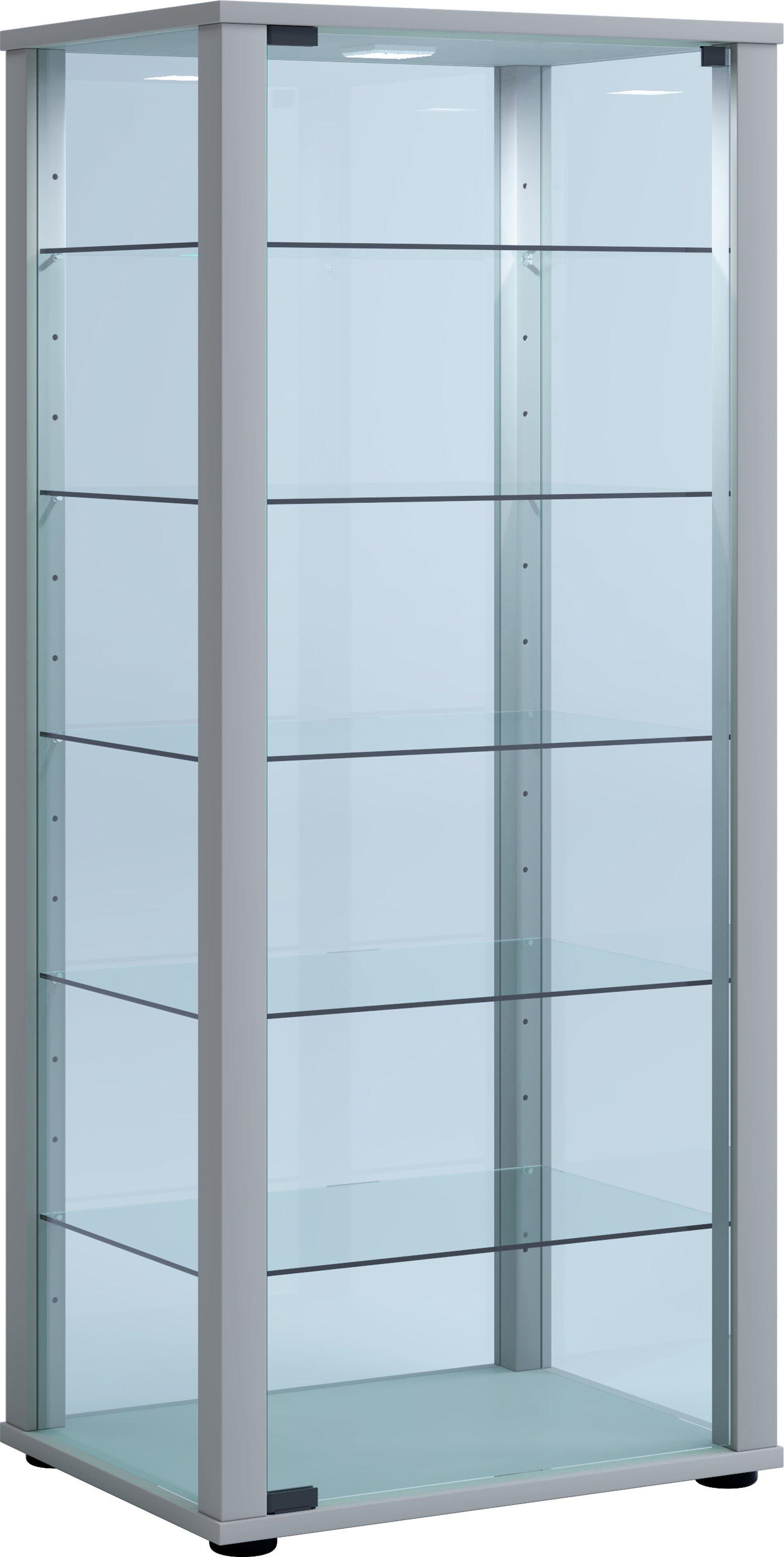 VCM Glasvitrine stehend | Vitrine Glas mit ESG-Sicherheitsglas | Maße ca. H. 115 x B. 50 x T. 38 cm | Standvitrine Glas | Modern und platzsparend | Glas
