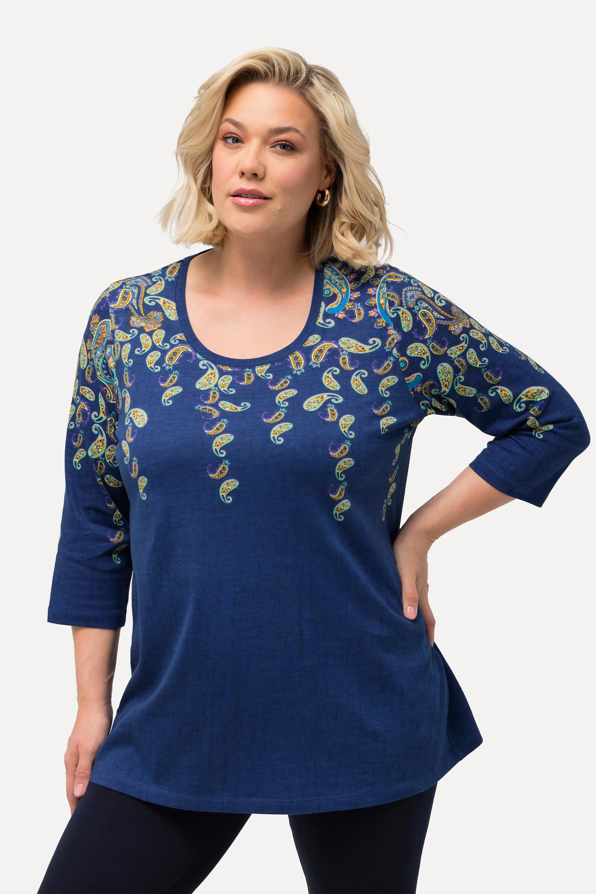 Ulla Popken Longshirt Bordürendruck Rundhals 3/4-Arm