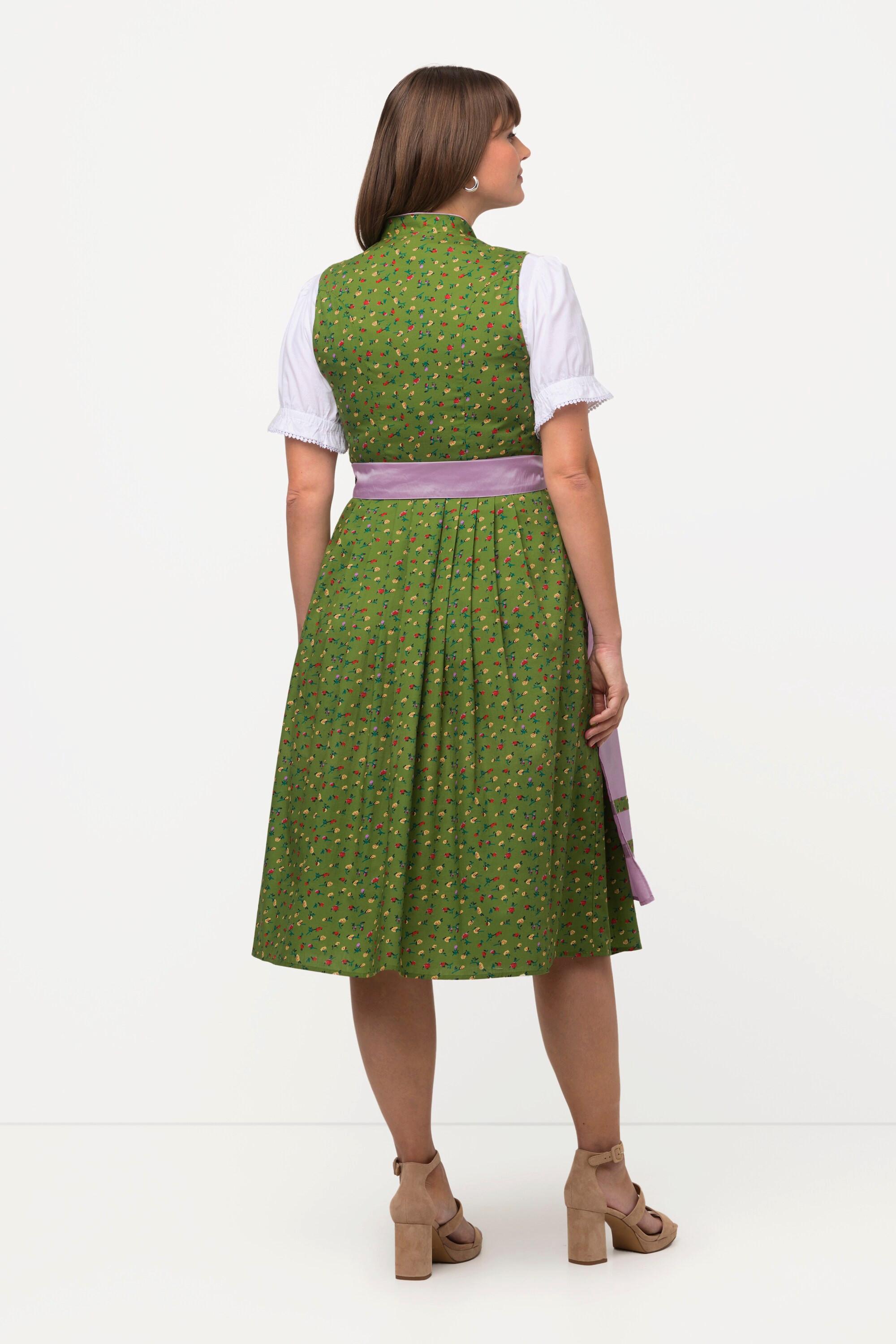 Ulla Popken Dirndl Blüten Schmuckknöpfe V-Ausschnitt Ärmellos