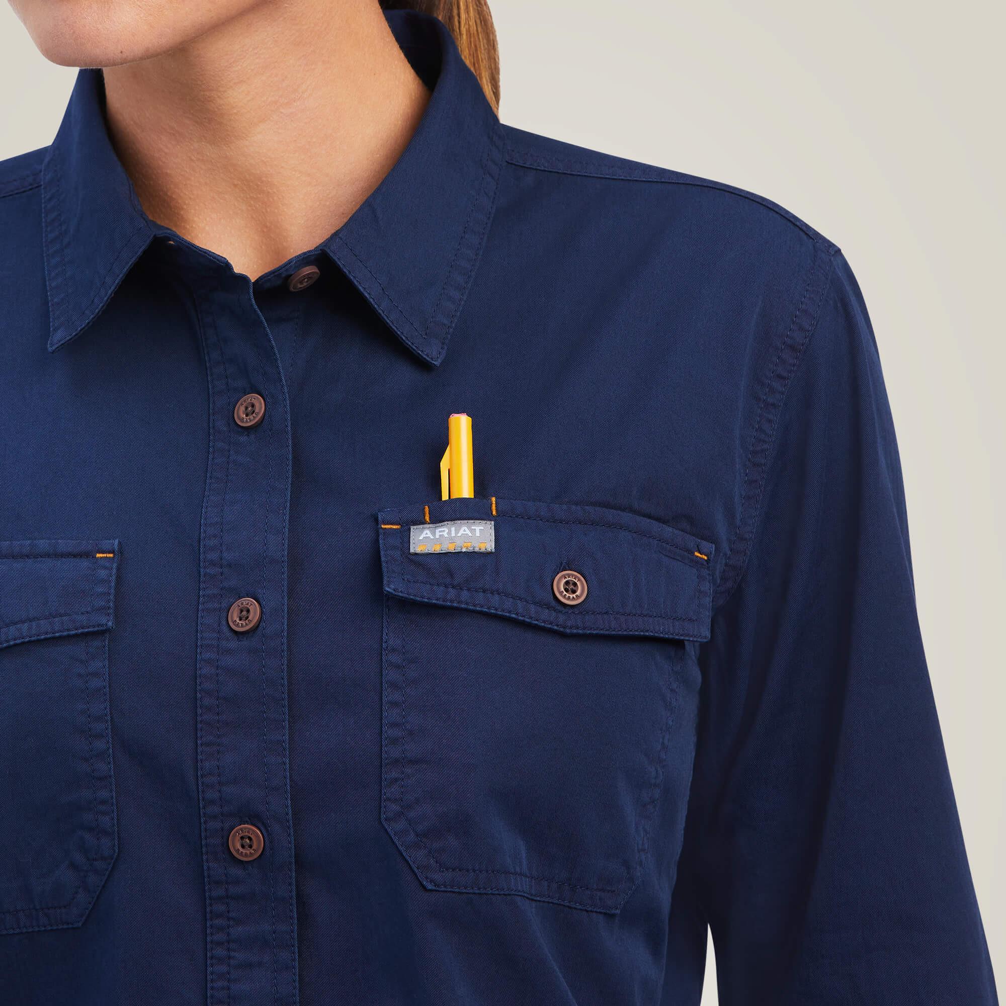 Ariat langarmshirt aus verwaschenem twill, damen rebar