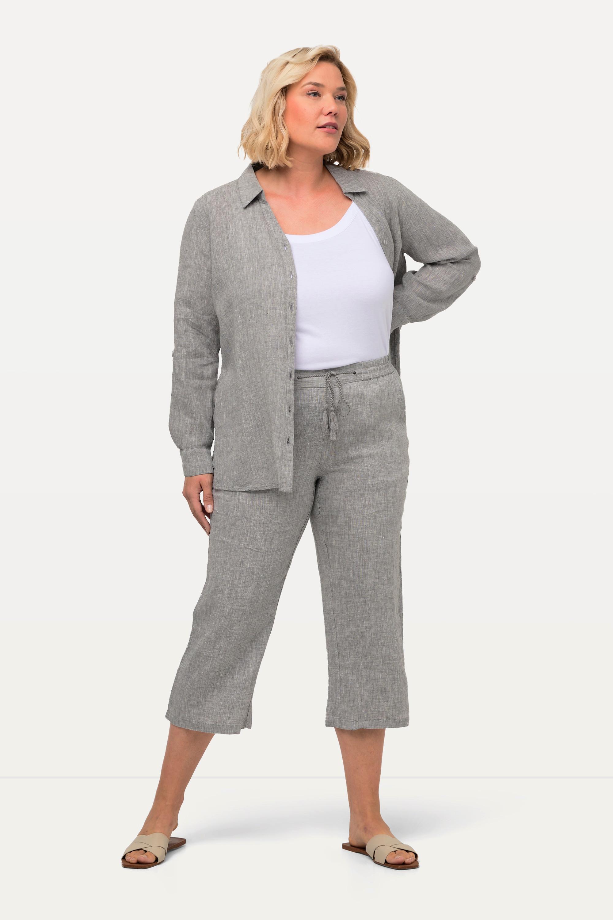 Ulla Popken 7/8 Leinenhose mit elastischem Bund