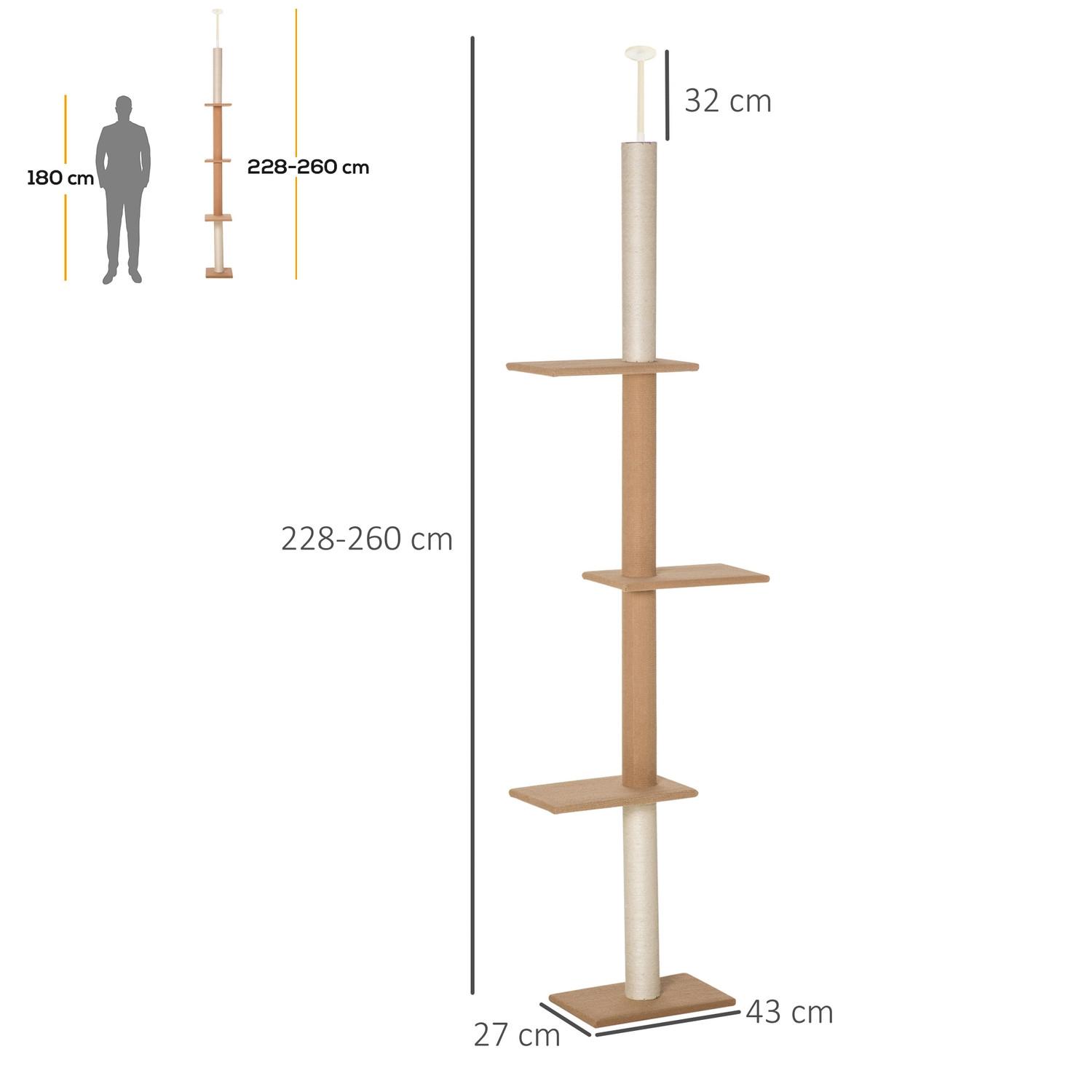 Northio Höhenverstellbarer Kratzbaum Kletterbaum Für Katzen, Spielbaum, Khaki, 43X27X228-260Cm