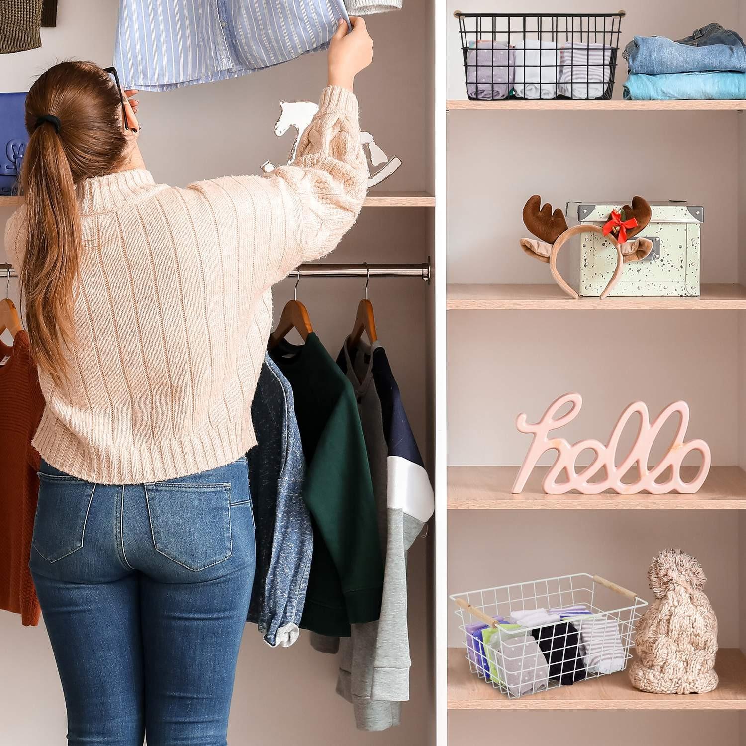 Northix Drahtkörbe mit Holzgriffen im 2er-Pack