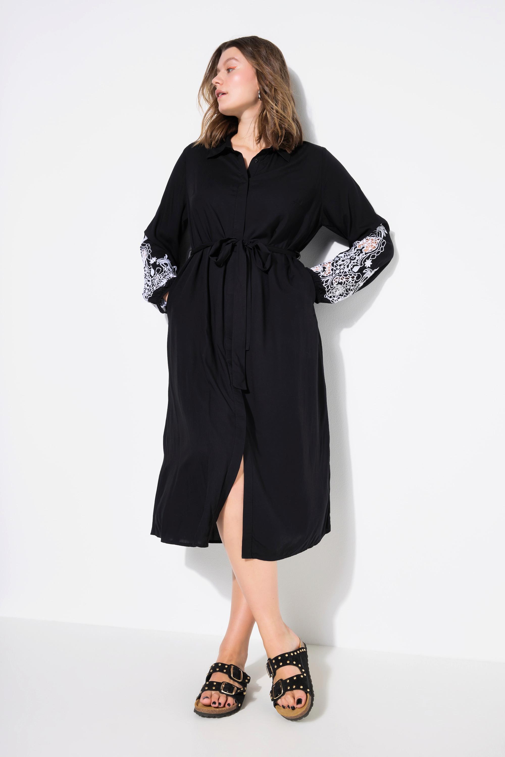 Studio Untold Hemdblusen Midikleid A-Linie bestickte Puffärmel