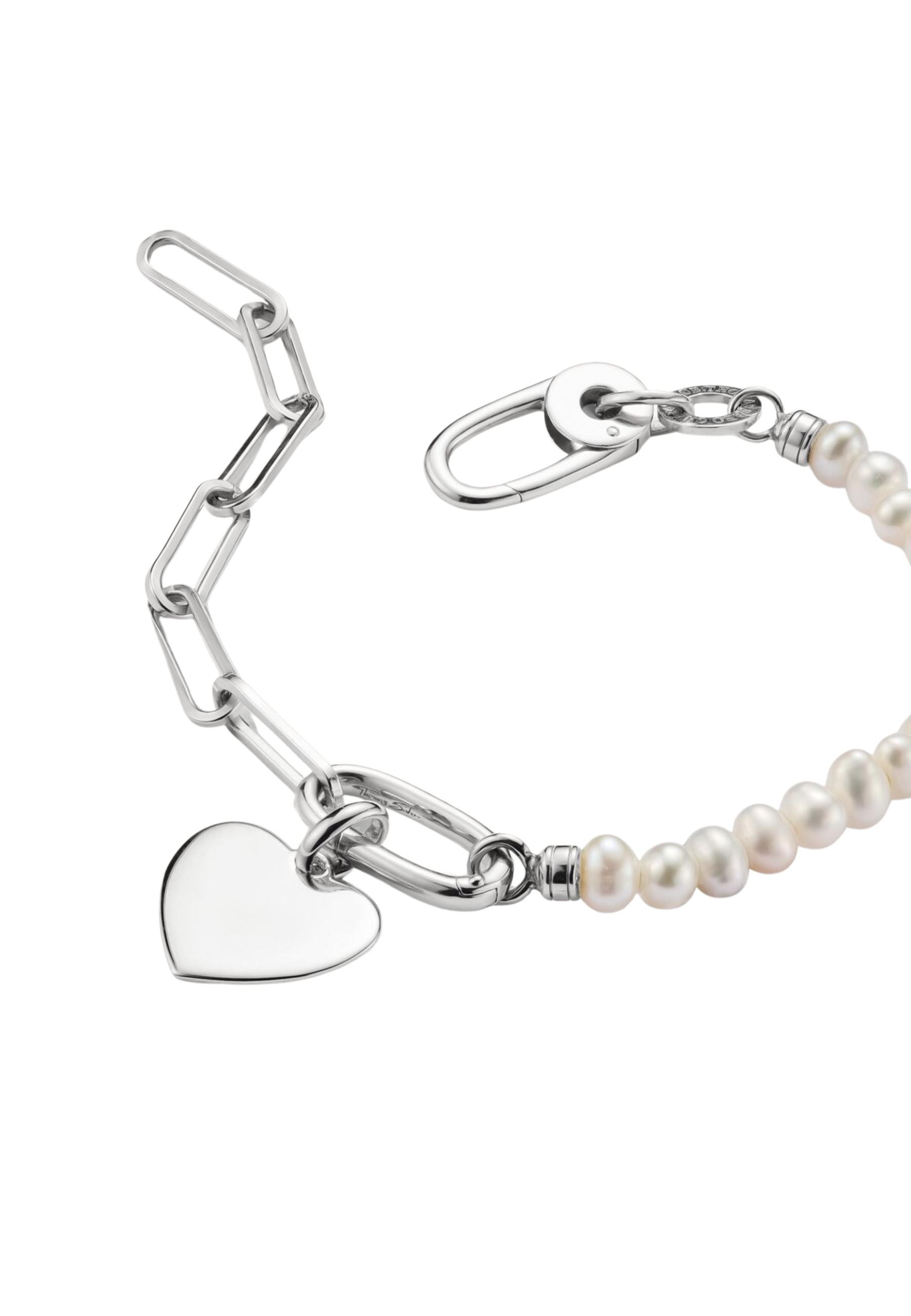 Thomas Sabo Charm-Armband mit Paperclip-Gliedern und Perlen sowie Connect-Glied aus