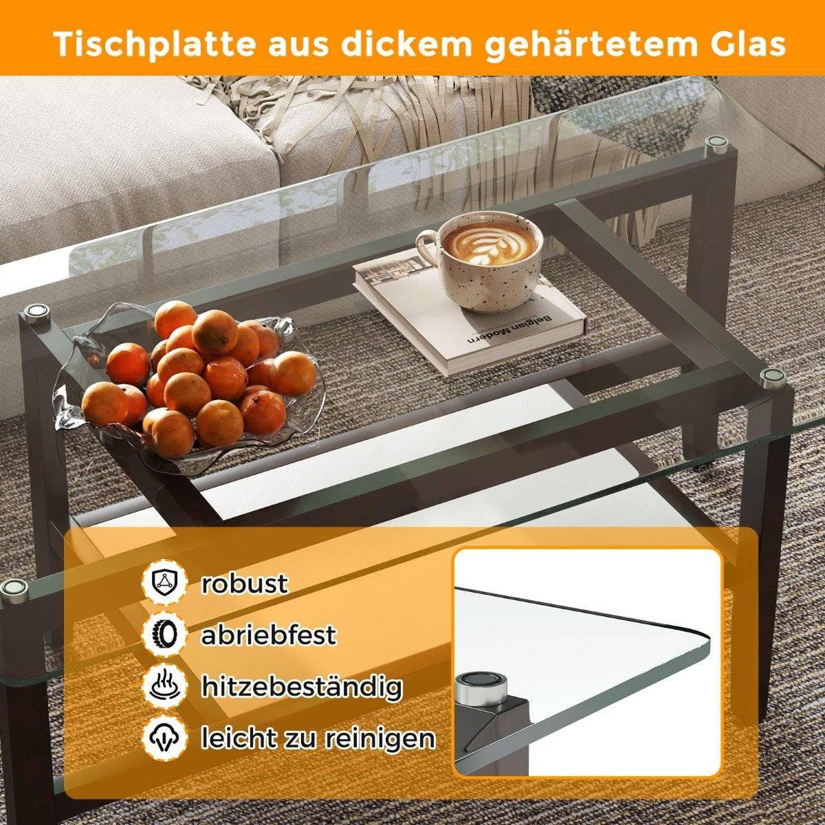 Northix Couchtisch aus Glas 2-stöckiger Beistelltisch mit Ablagefläche Langer rechteckiger Kaffeetisch