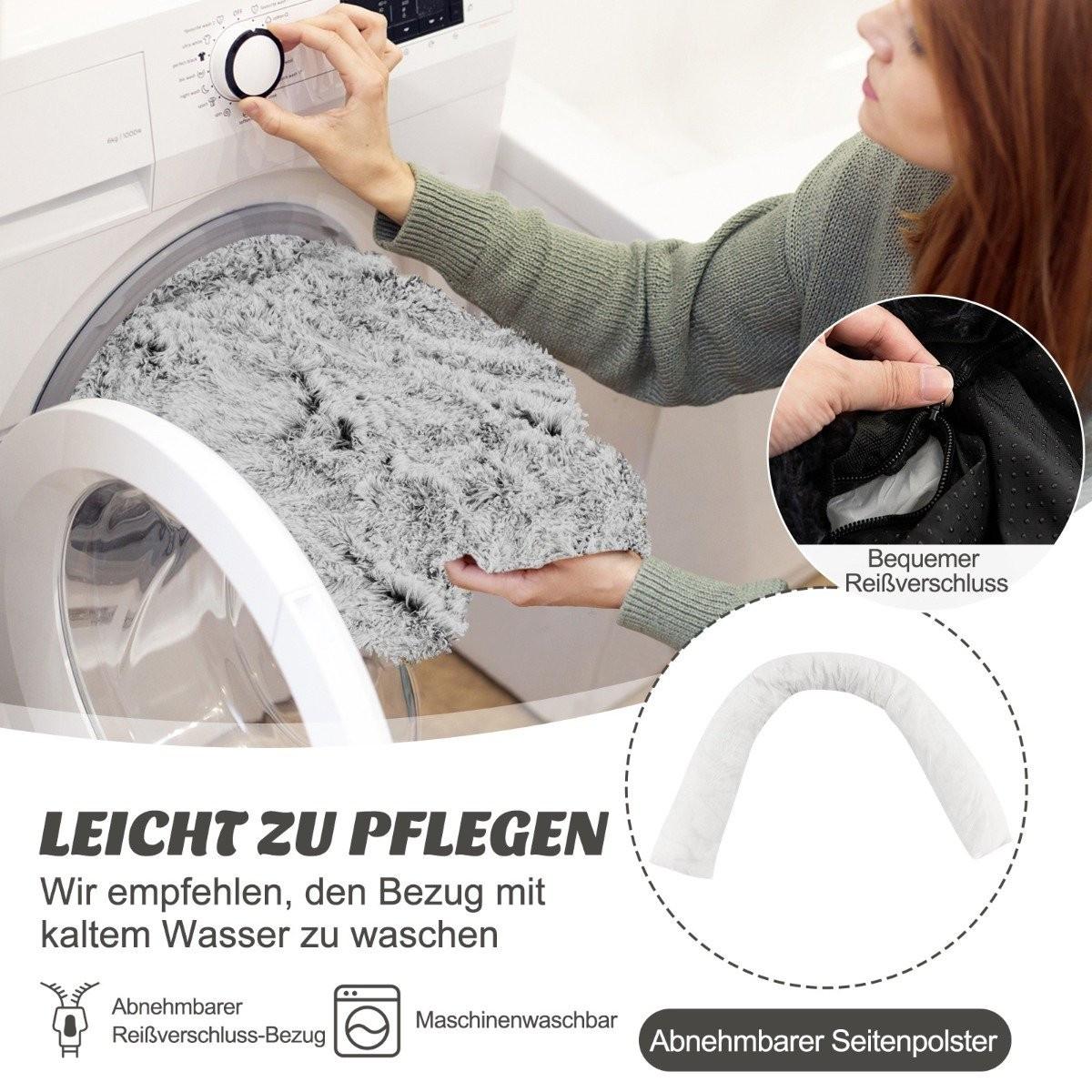 B2X Plüschbett für Hunde mit rutschfester Unterseite abnehmbarem waschbarem Bezug & weicher Nackenrolle kleine Grau-weiß