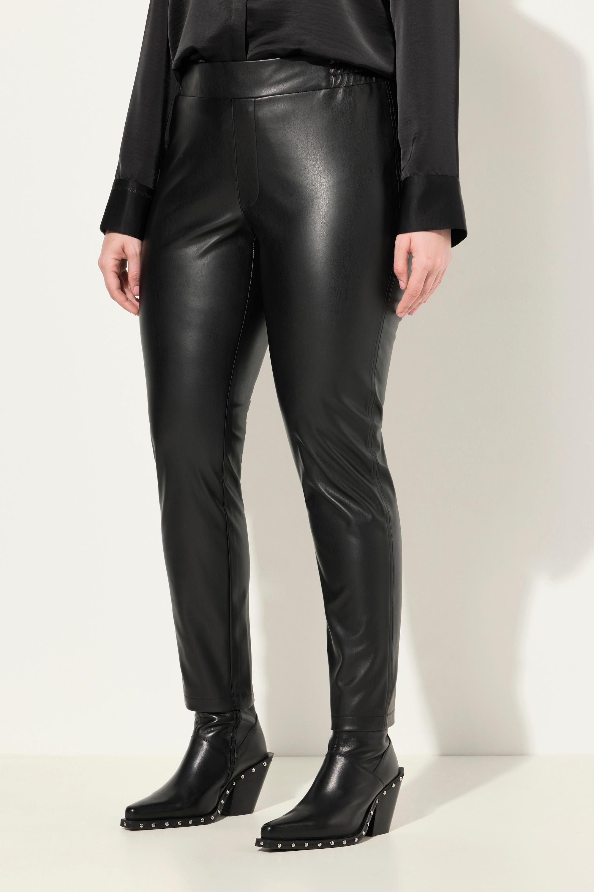 Ulla Popken Lederoptik Hose Slim Stretch mit Elastikbund