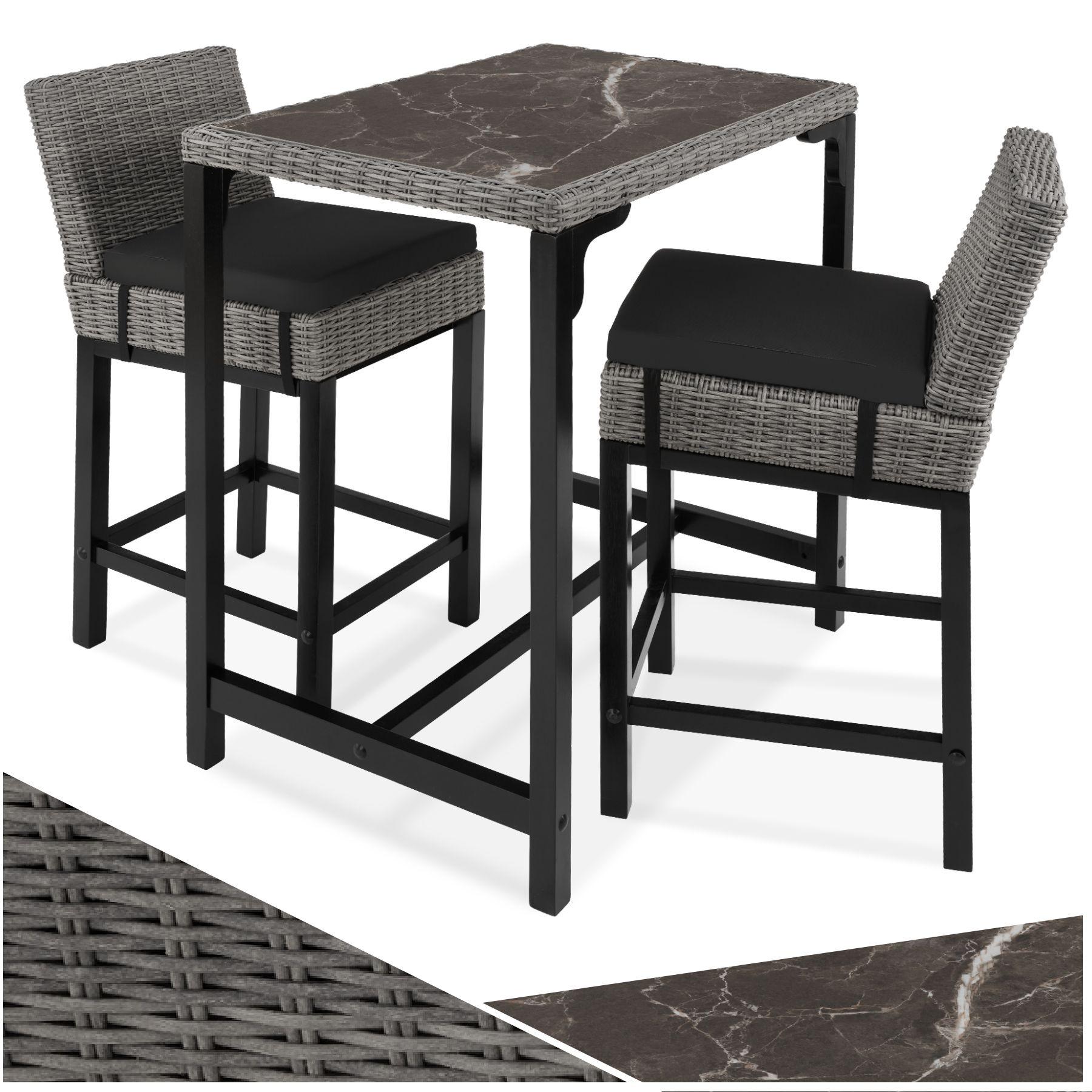 Tectake Rattan Bartisch Kutina mit 2 Stühlen Latina