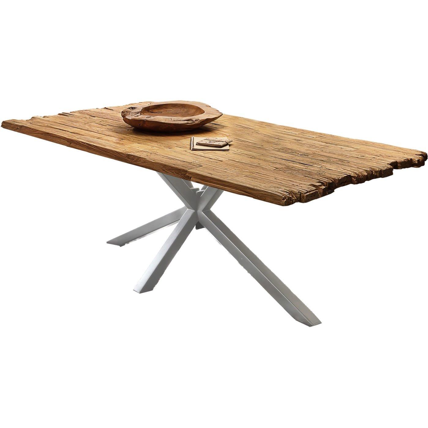 mutoni Massivholztisch 240x100 - recyceltes Teak natur - Metall antiksilber