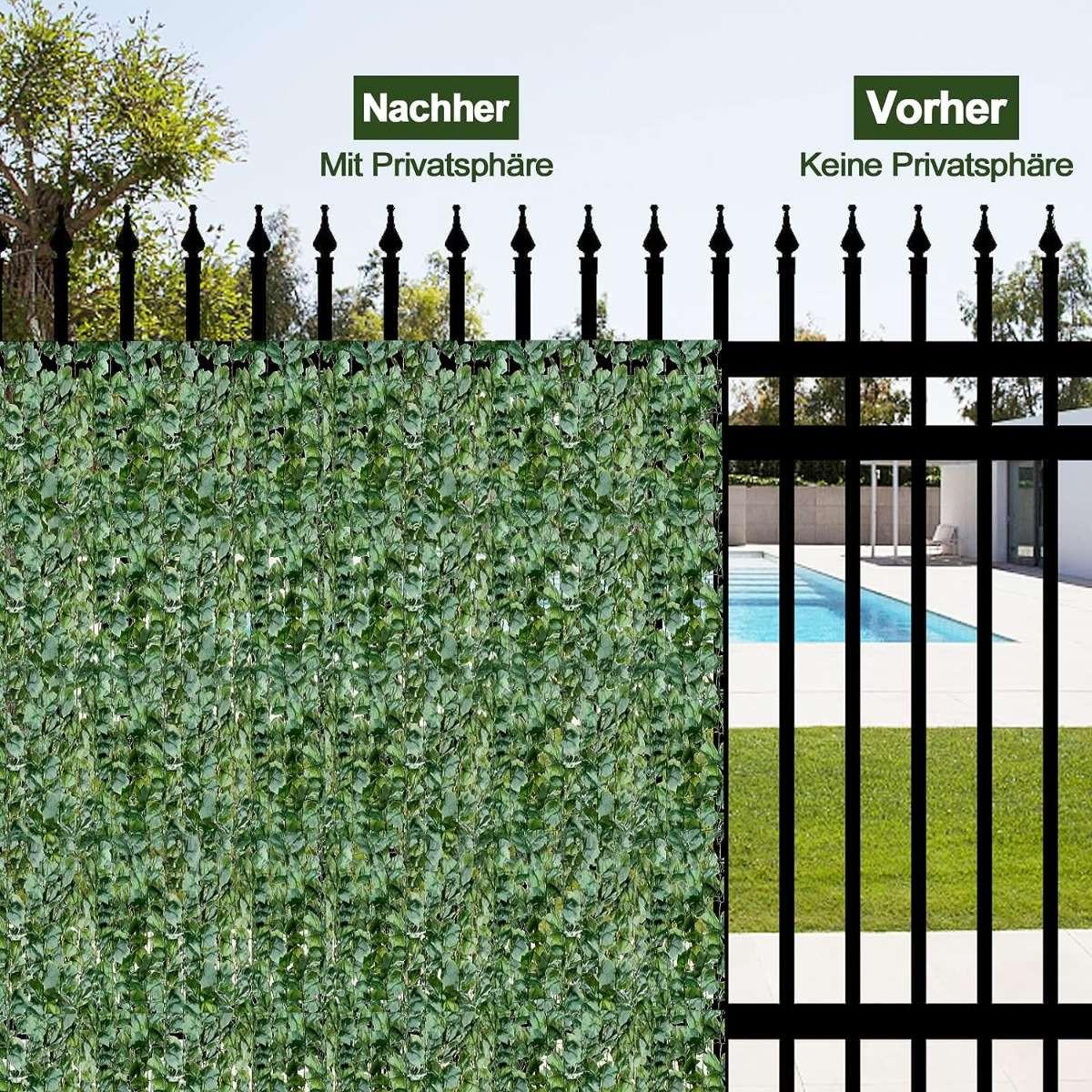 B2X Künstliche Efeu Garten Sichtschutz Balkonsichtschutz Blätteroptik Windschutz 150 x 240 cm Grün