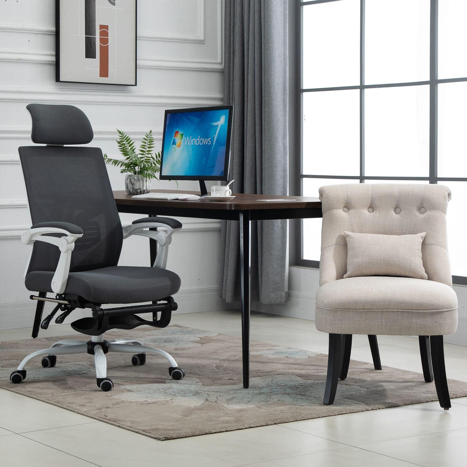 Northio Relaxsessel, Sessel mit Rückenkissen, Loungesessel mit Leinenoptik, Holzbeine, für Wohnzimmer, Schlafzimmer, 52,5 x 69 x 77 cm, Cremeweiß
