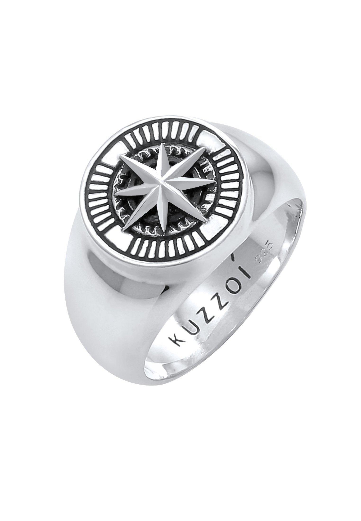 Kuzzoi Ring Siegelring Kompass Oxidiert 925 Silber