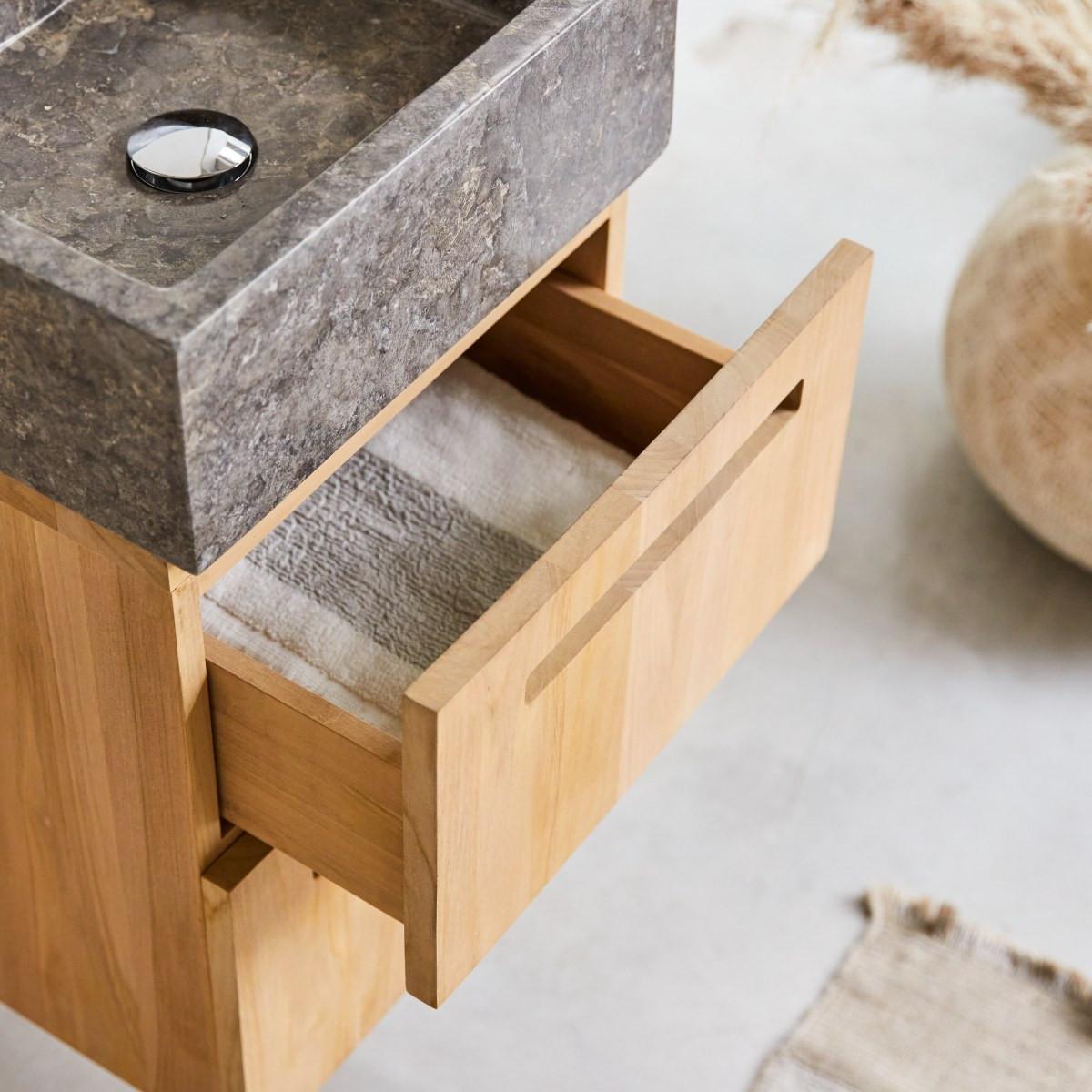 Tikamoon Badezimmermöbel aus massivem Teakholz und Marmor 40 cm Line