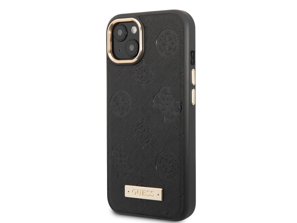 GUESS Hülle iPhone 13 PU Peony Metal Plate
