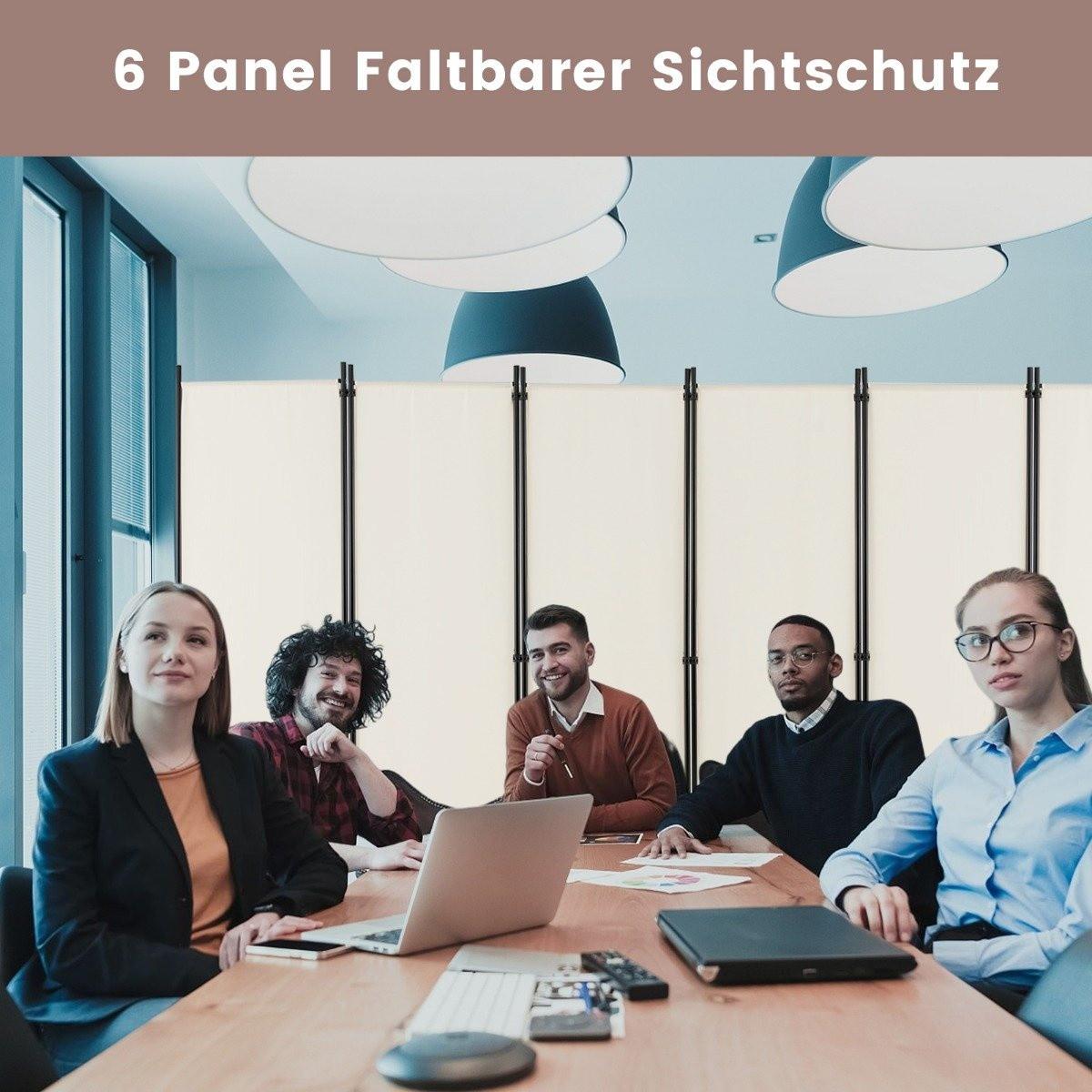 B2X 6-Teiliger Faltbarer Raumteiler Hoher Sichtschutz mit Feststellbaren Rädern Beige