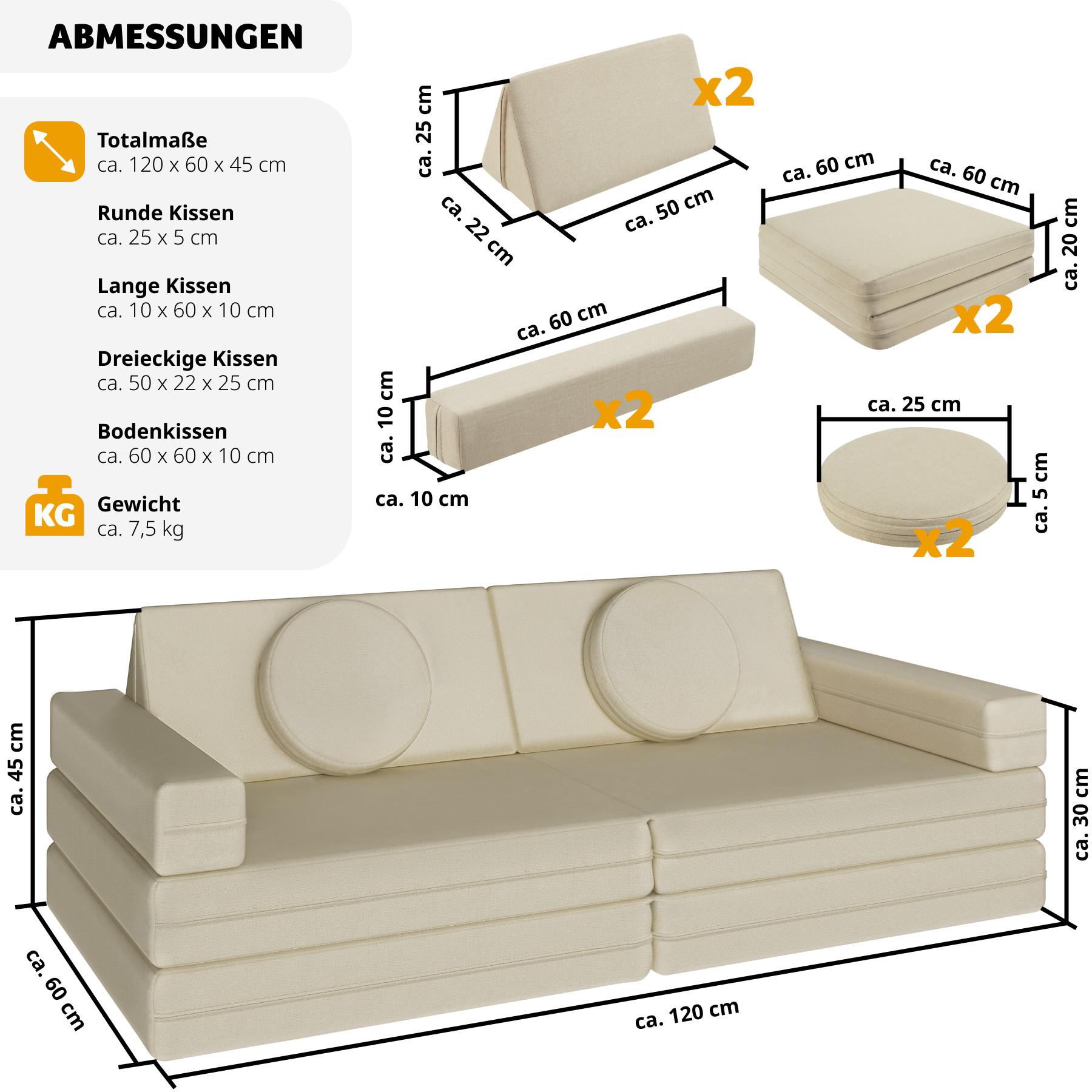 Tectake Spielsofa Lilly, 8-teilig, mit Schlaffunktion