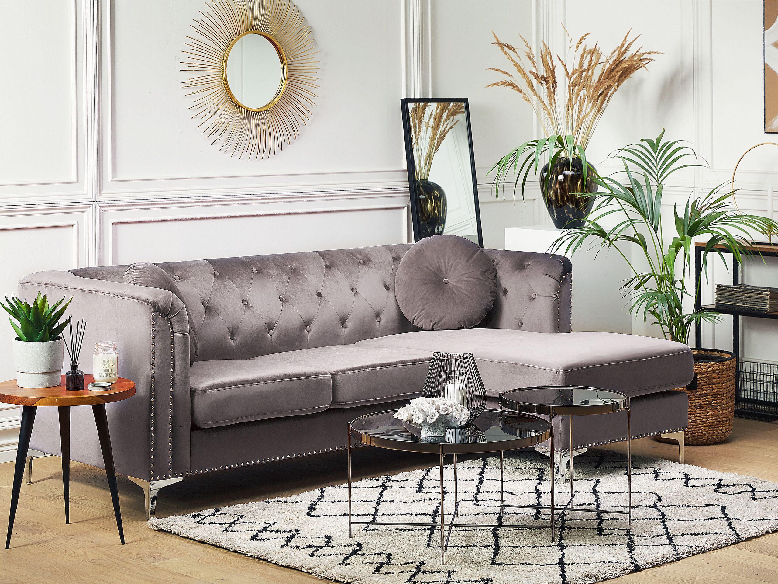 Beliani Ecksofa aus Samtstoff Modern FLEN