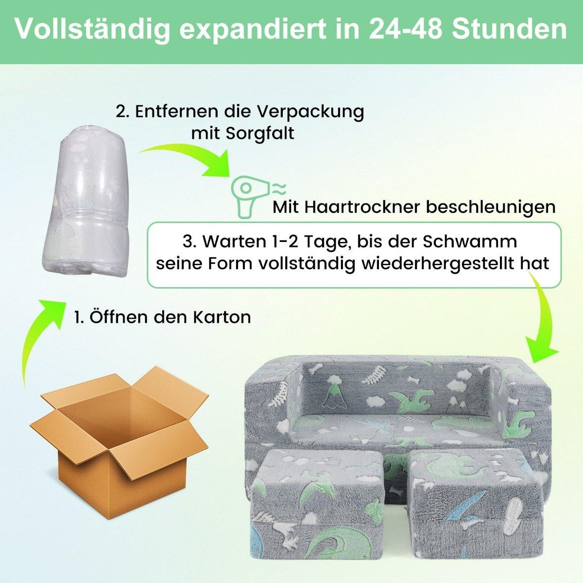 B2X Modulares Kindersofa im Dunkeln leuchtendes Spielsofa Modulsofa Dinosaurier