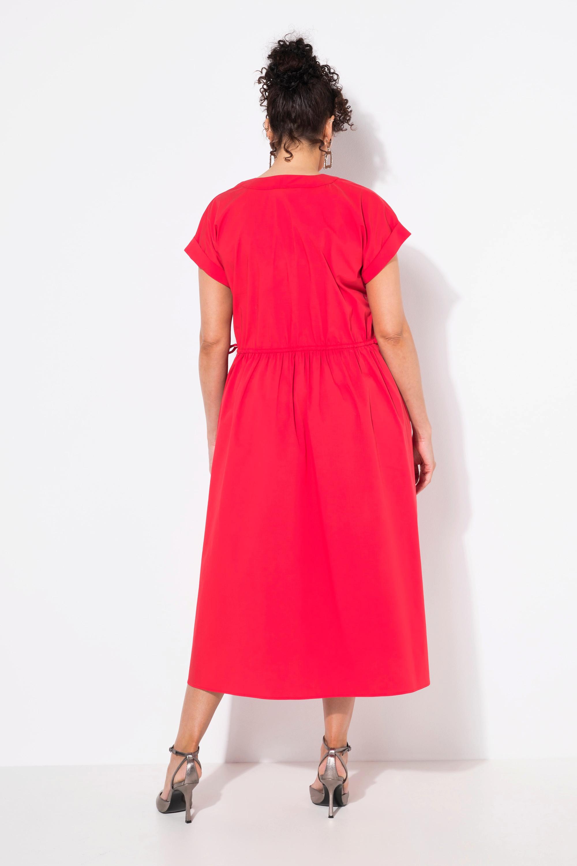 Ulla Popken Maxikleid Popeline V-Ausschnitt Halbarm