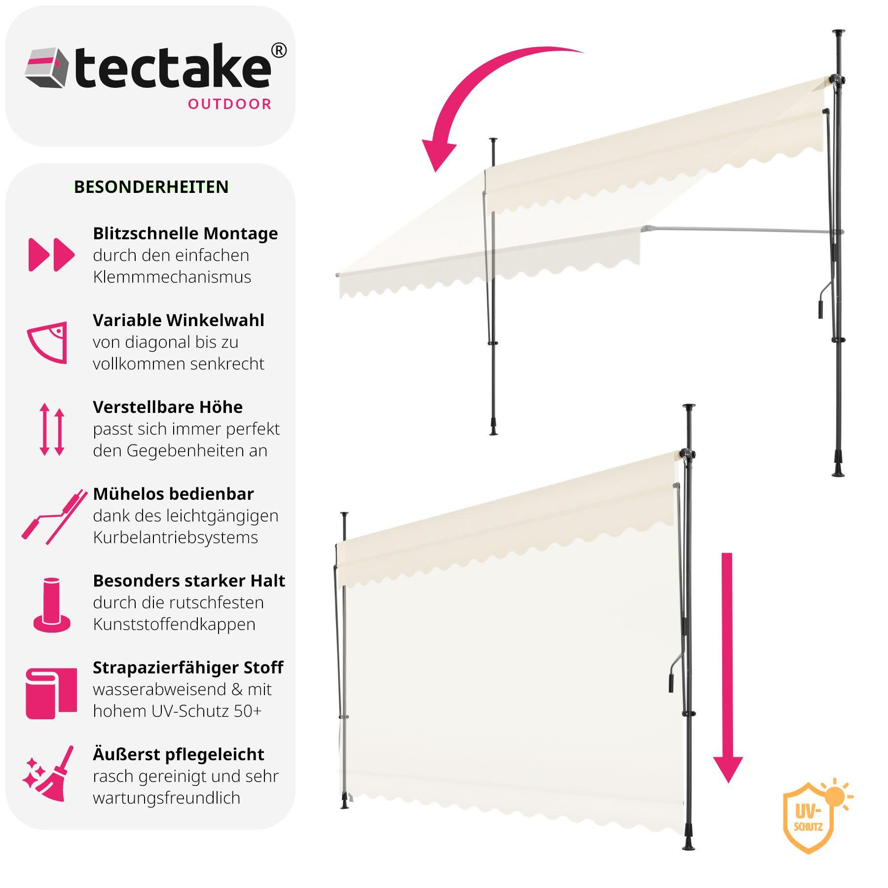 Tectake Klemmmarkise mit Handkurbel, höhenverstellbar