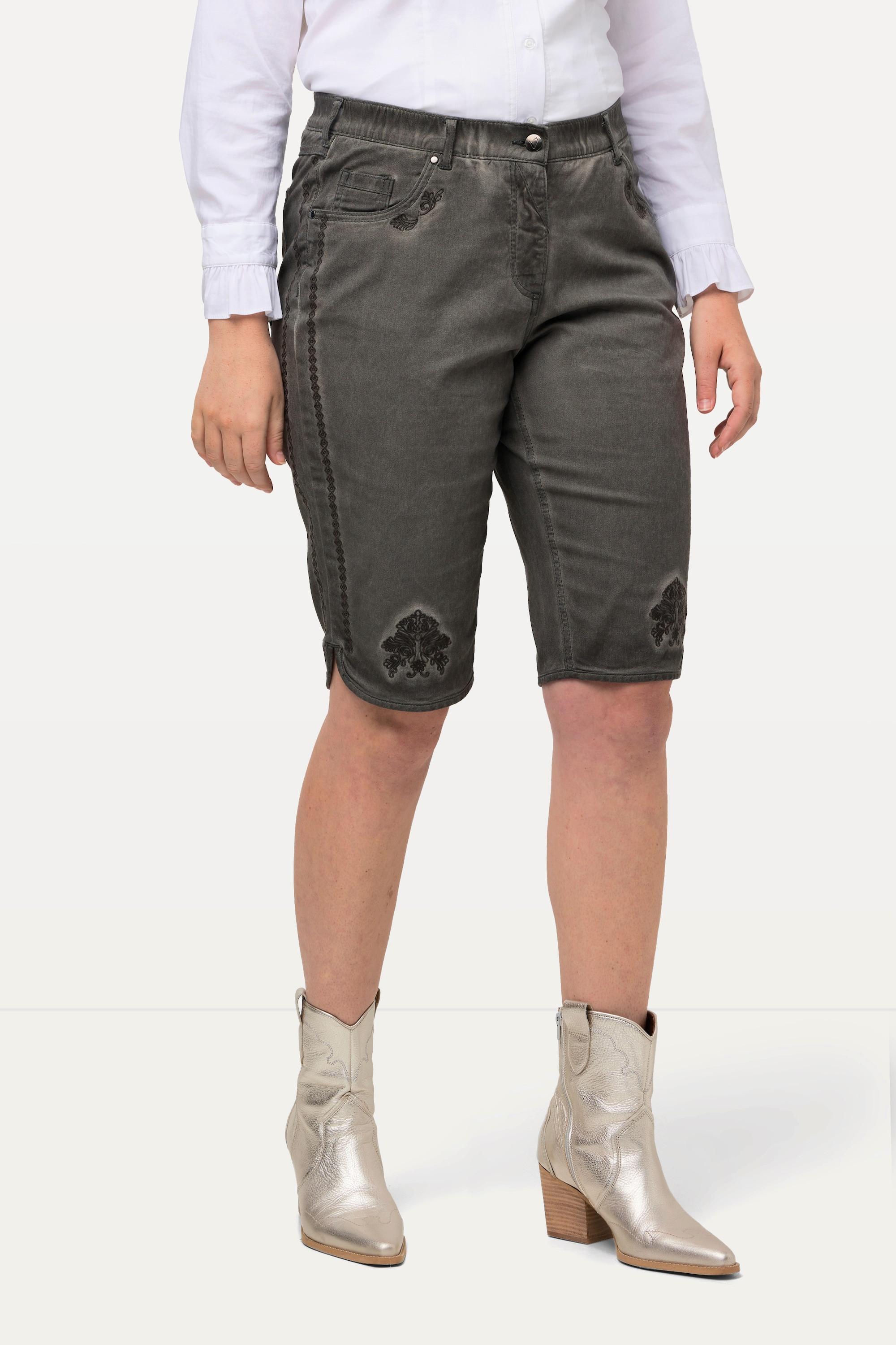 Ulla Popken Trachten-Jeansbermuda Mandy Used-Look Stickerei