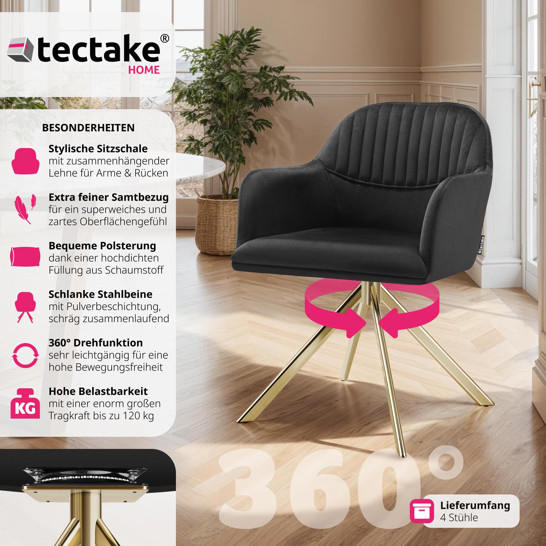 Tectake Samt-Drehstuhl Lona mit dicker Polsterung