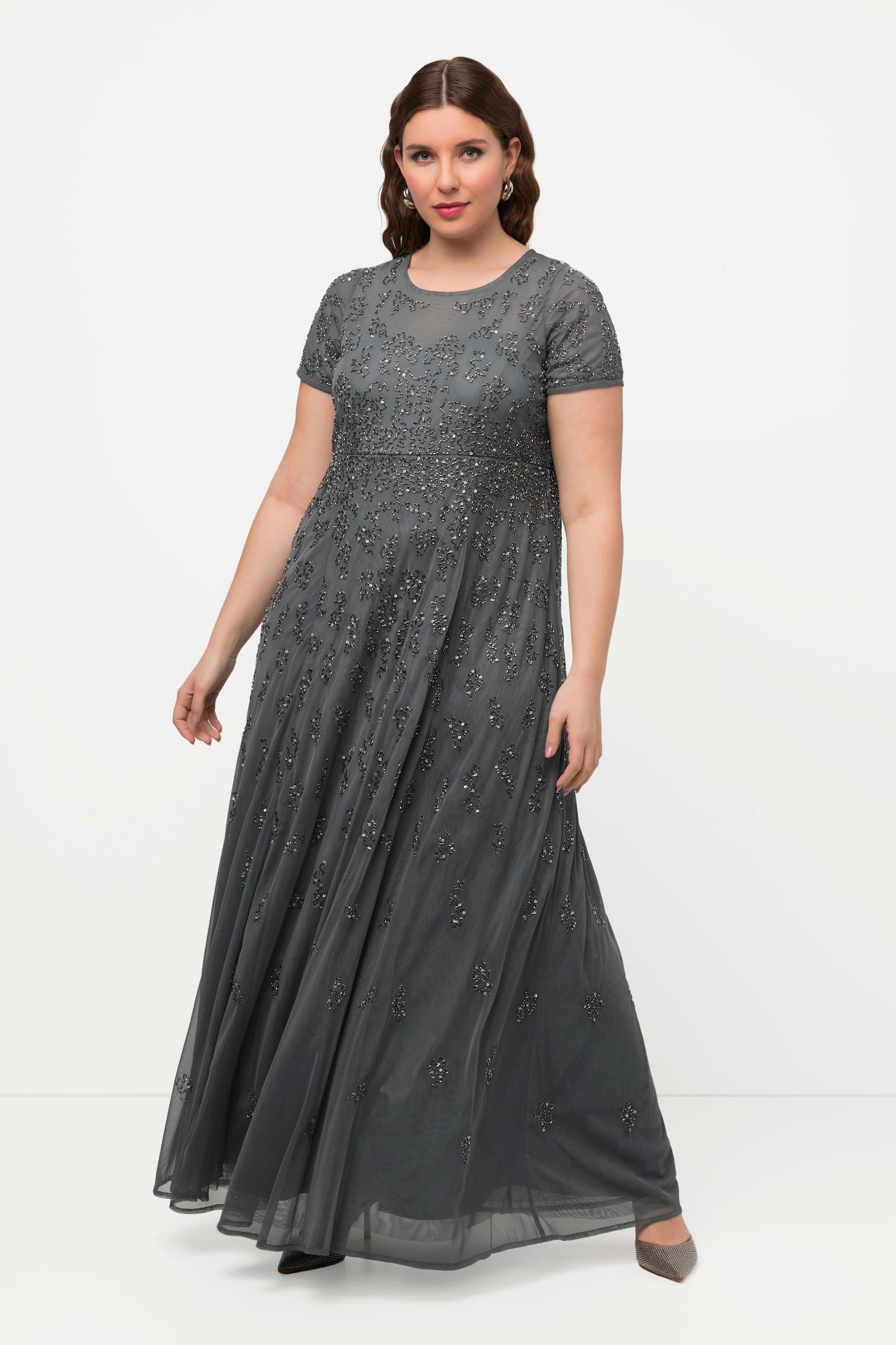Ulla Popken Meshkleid Perlenstickerei Rundhals Halbarm