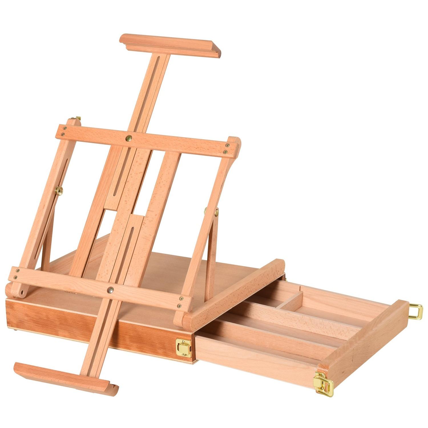 Northio Staffelei Atelierstaffelei Aus Buchenholz, Winkelverstellbar, Faltbar Mit Schublade, Natur, 42X36X12,5Cm