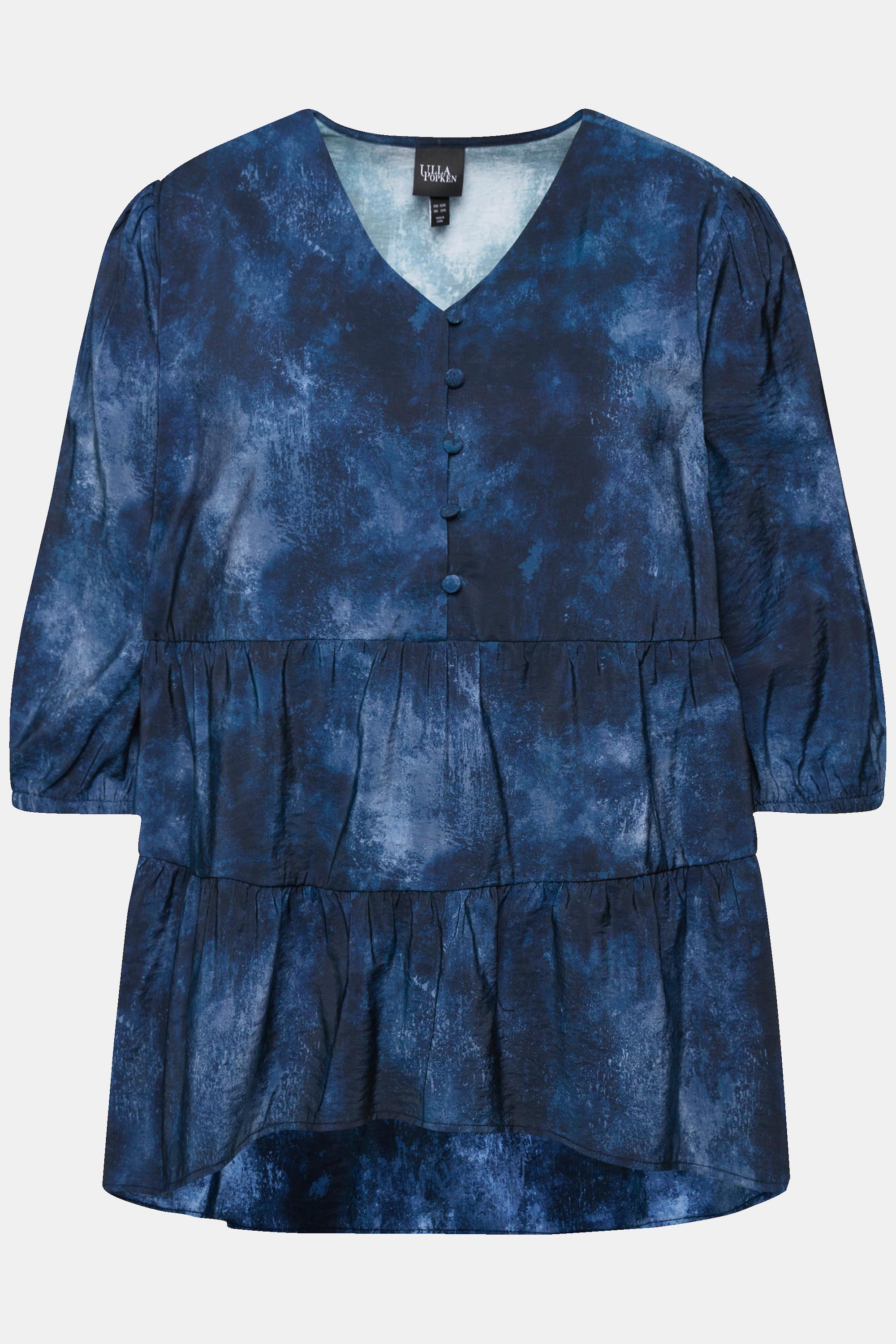 Ulla Popken Batikdruck A-Linie Langarm Bluse