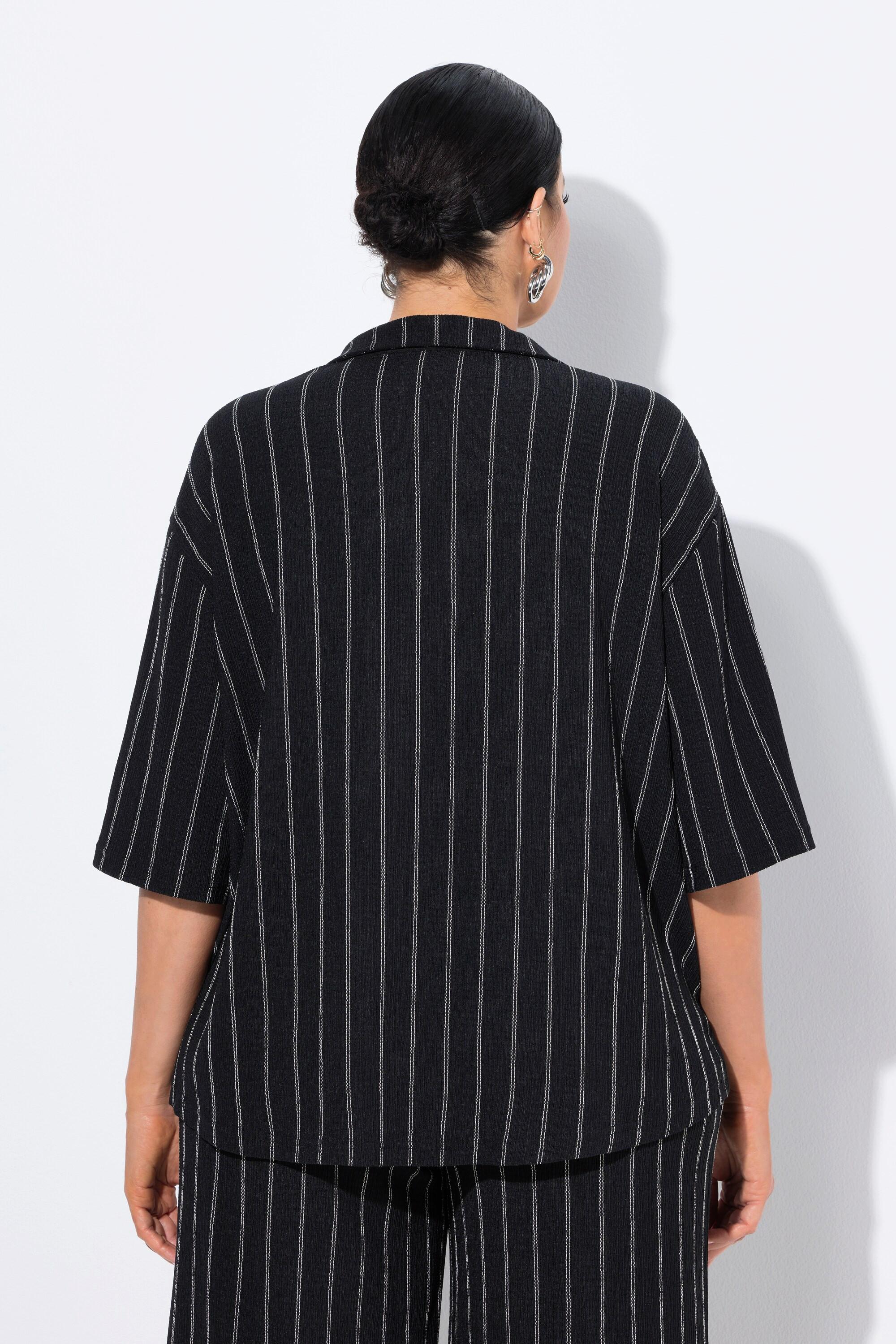 Ulla Popken Jerseybluse, Streifen, Hemdkragen, Halbarm