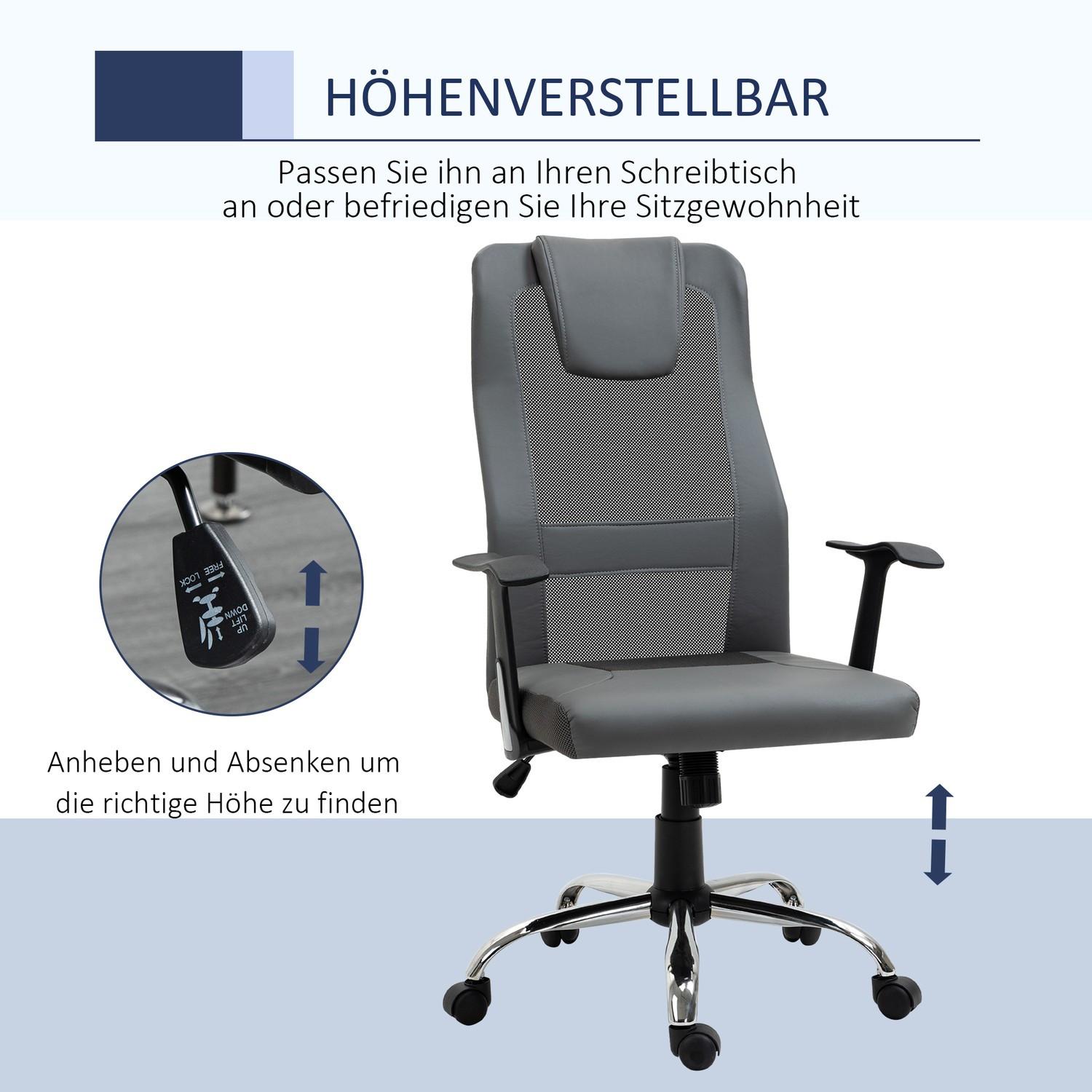 Northio Bürostuhl Chefsessel Höhenverstellbar, Ergonomisch, Kunstleder, Grau, 66X73X108-118 Cm