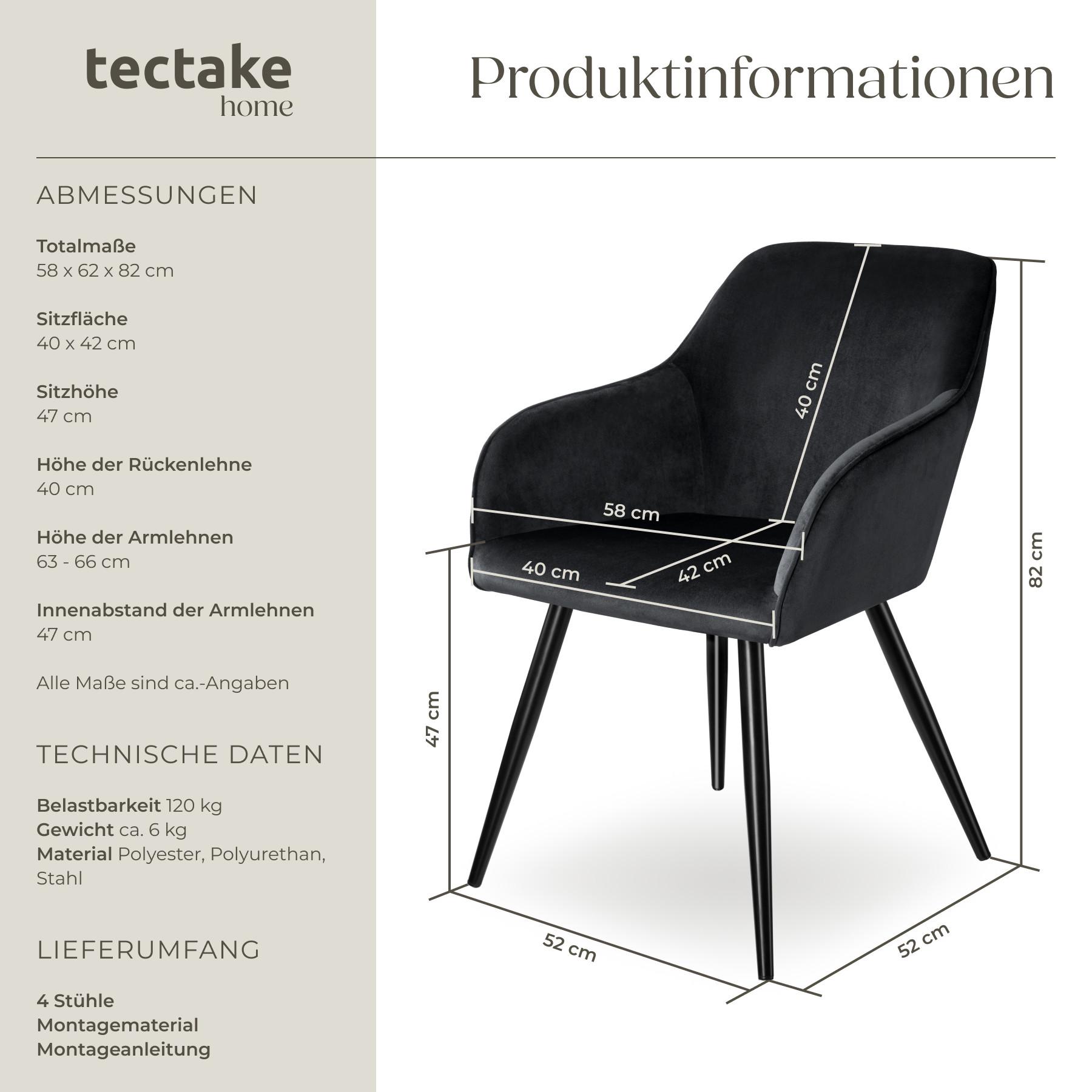 Tectake Stuhl Marilyn Samtoptik-schwarze Stuhlbeine