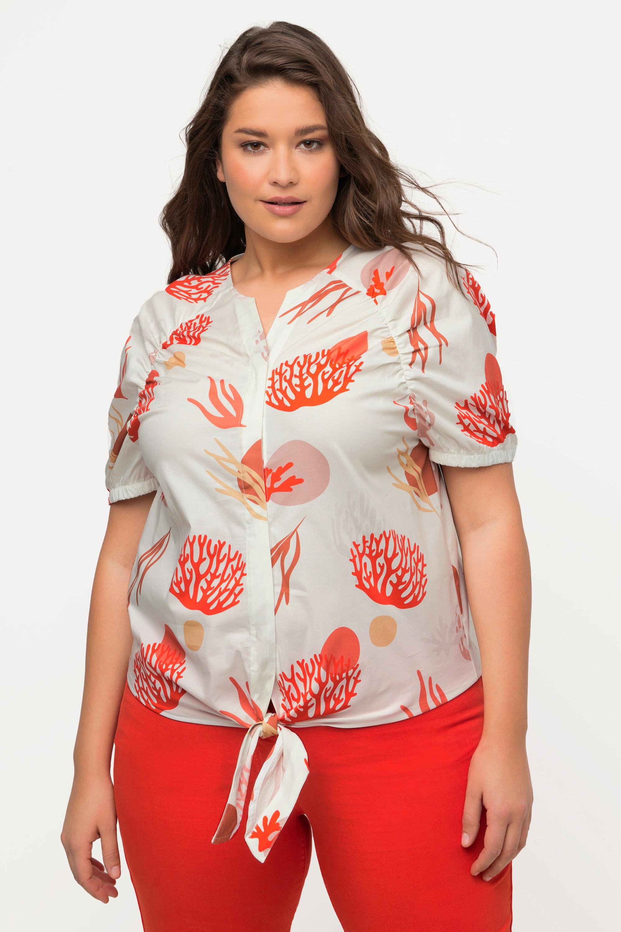 Ulla Popken Korallen Print Tunika Bluse mit Halbarm