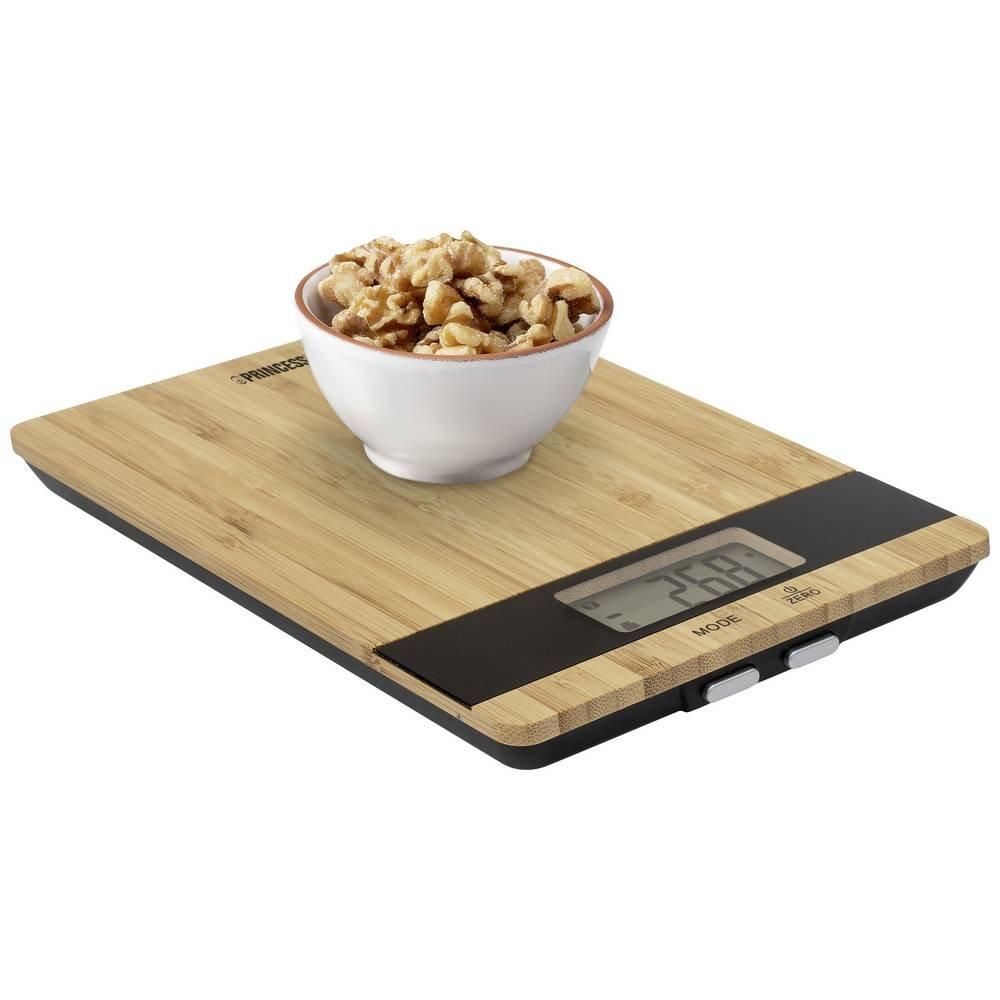 Princess 492944 Küchenwaage Pure – Elegantes Bambusdesign – aufs Gramm genau bis 5 kg, Tara Funktion