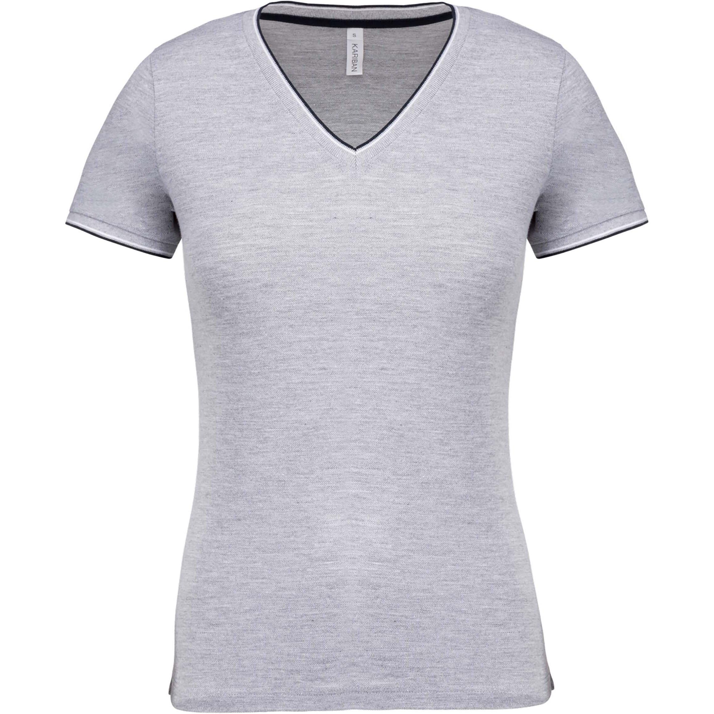 Kariban Damen Piqué Strick V-Ausschnitt T-Shirt