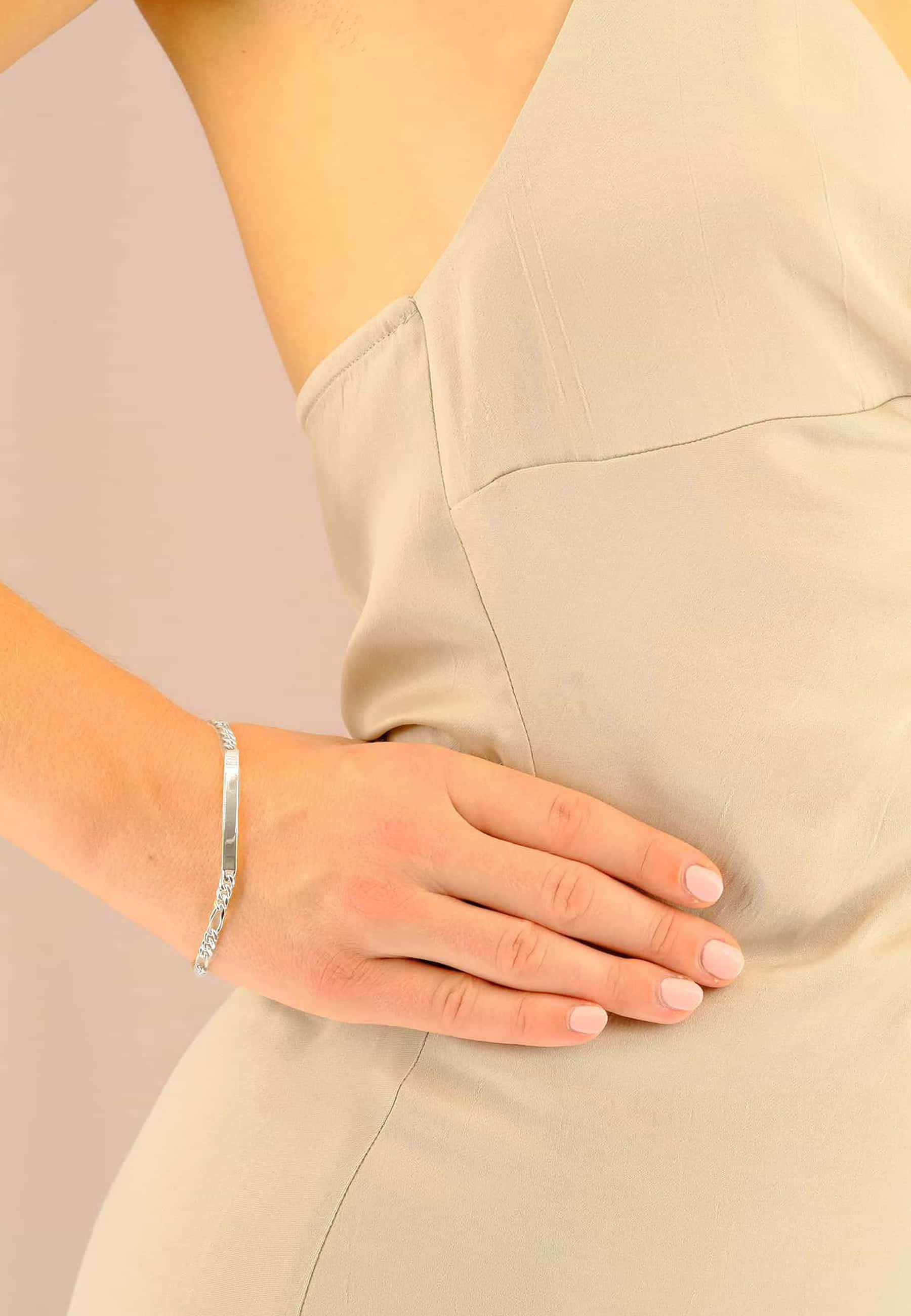 MUAU Schmuck ID-Bracelet Figaro Weissgold 750, 19cm, 4mm