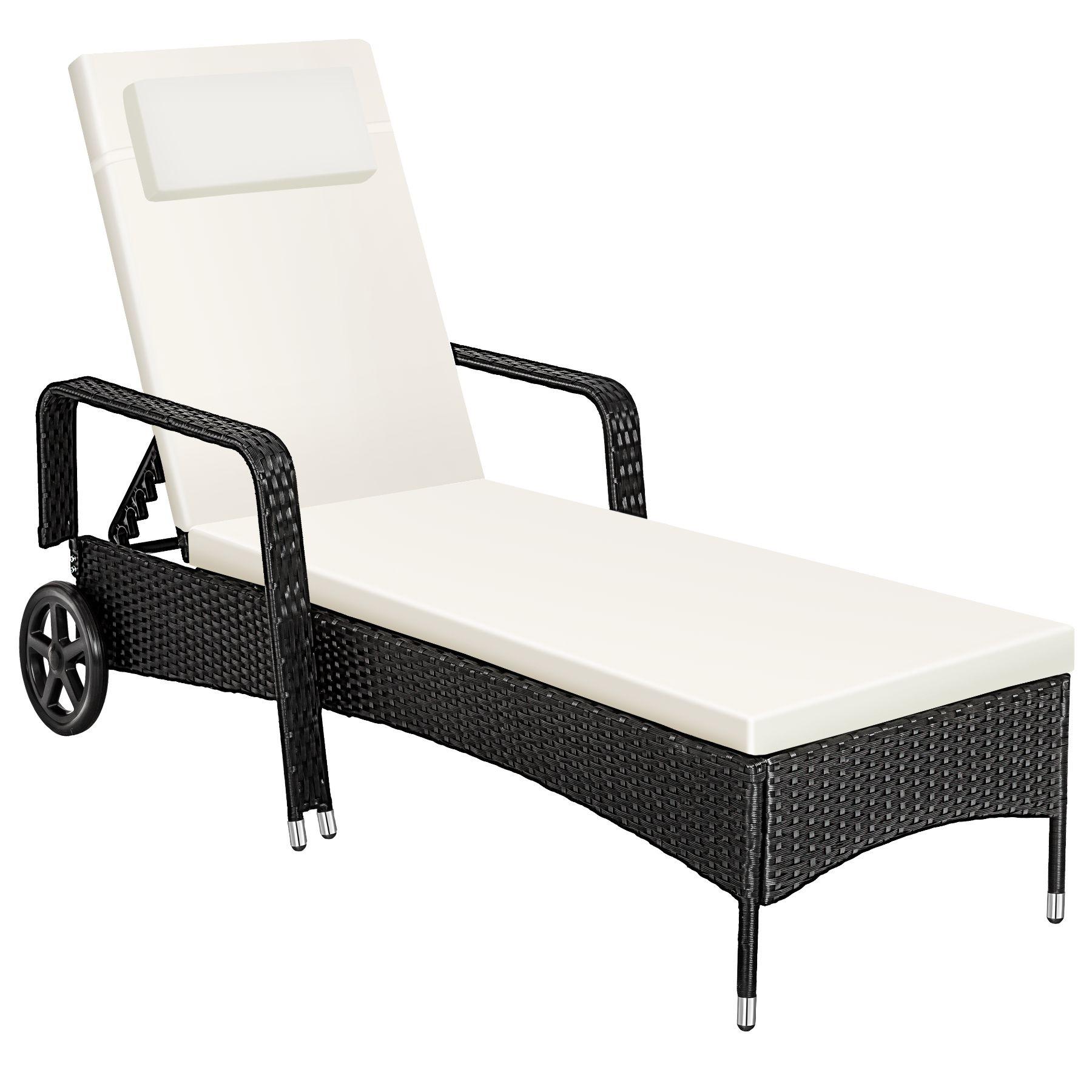 Tectake Sonnenliege Rattan mit Rollen