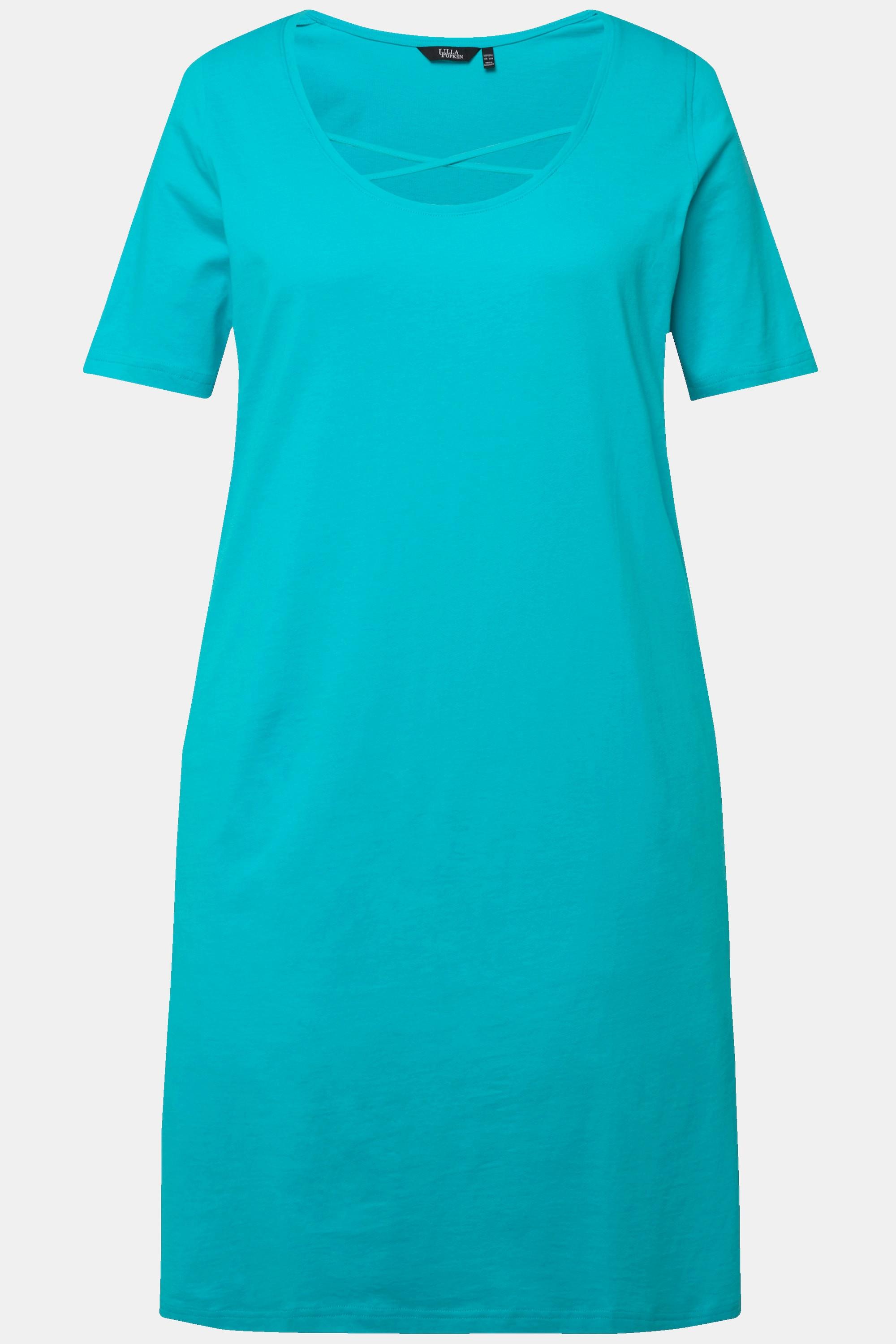 Ulla Popken Jerseykleid A-Linie mit Zierbändern Rundhals Halbarm