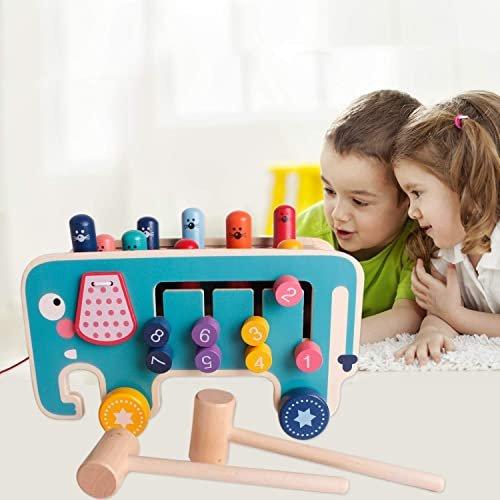 Activity-board Klopfbank Holz mit 2 Schlägeln, Hammerspiel ab 1 Jahr, Klopfbank Schlagen Elefant Spiel,