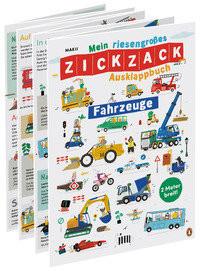 Mein riesengroßes ZICKZACK Ausklappbuch - Fahrzeuge Makii; Makii (Illustrationen); Haefs, Gabriele (Übersetzung) Gebundene Ausgabe