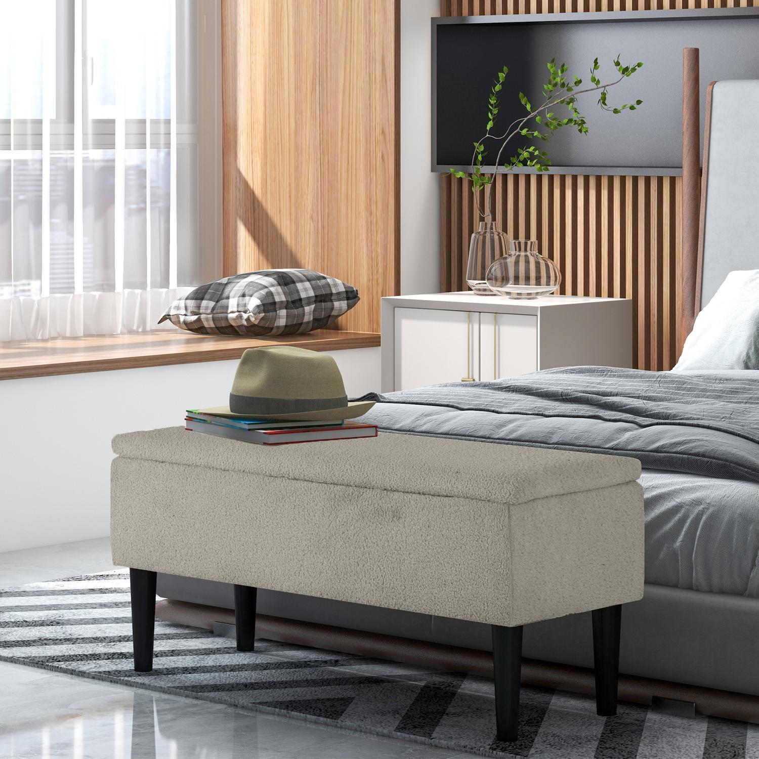Northio Sitzbank mit Stauraum, Bettbank, Polsterbank mit Klappdeckel, Samtoptik, Truhenbank für Wohnzimmer, Schlafzimmer, 95 x 38 x 45 cm