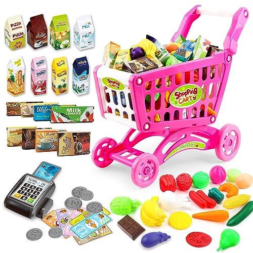 Activity-board Kinder Einkaufswagen Spielset, Gefüllt mit mehr als 50 Kunststoff Lebensmitteln Spielzeug
